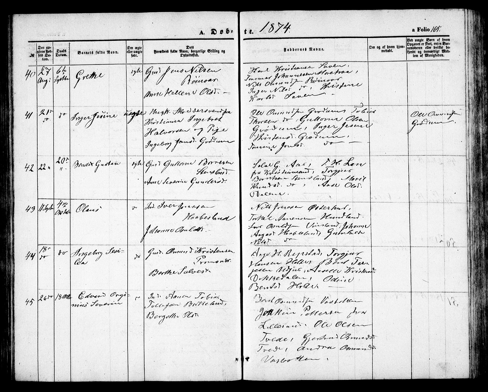 Birkenes sokneprestkontor, SAK/1111-0004/F/Fb/L0002: Parish register (copy) no. B 2, 1849-1876, p. 165