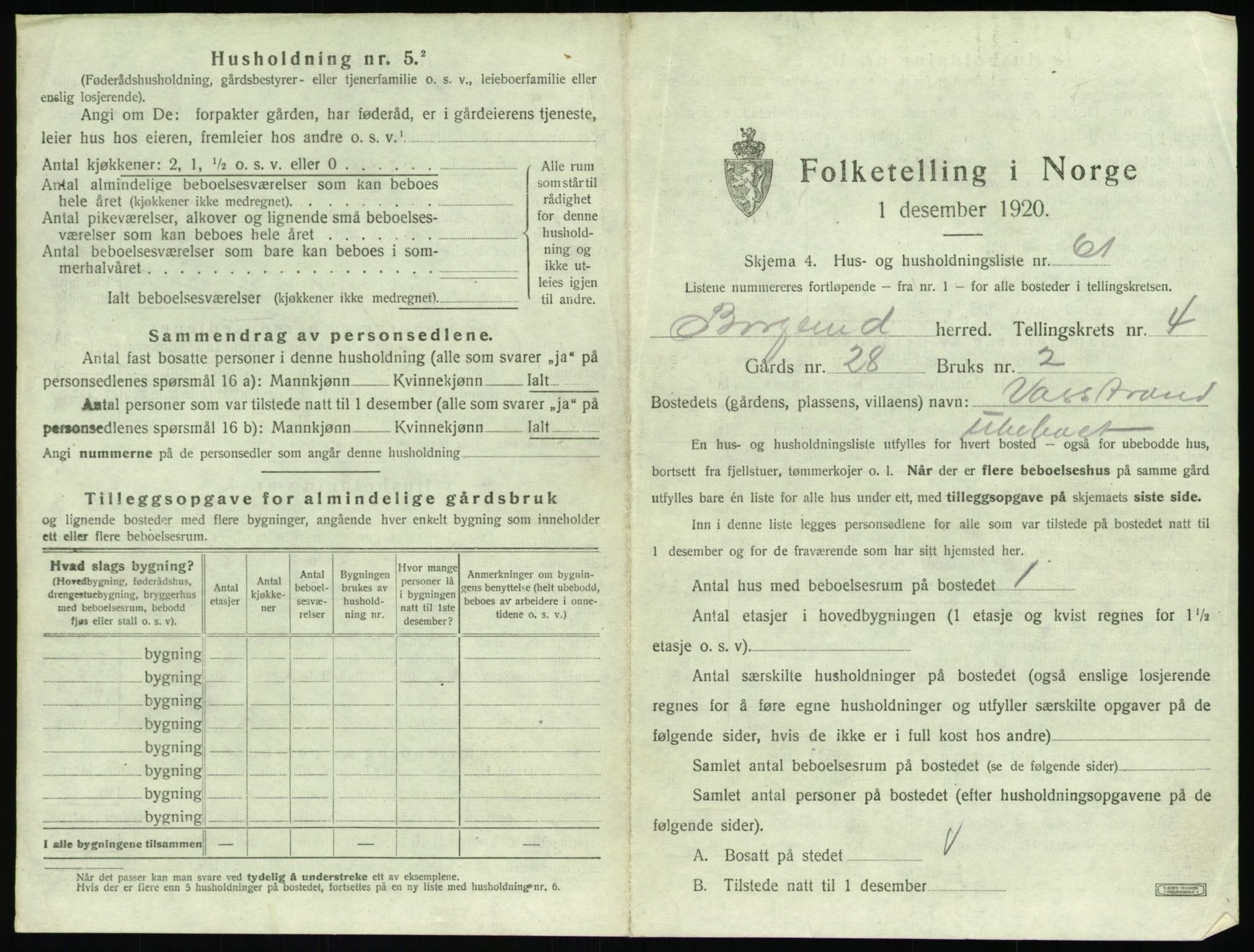 SAT, 1920 census for Borgund, 1920, p. 458