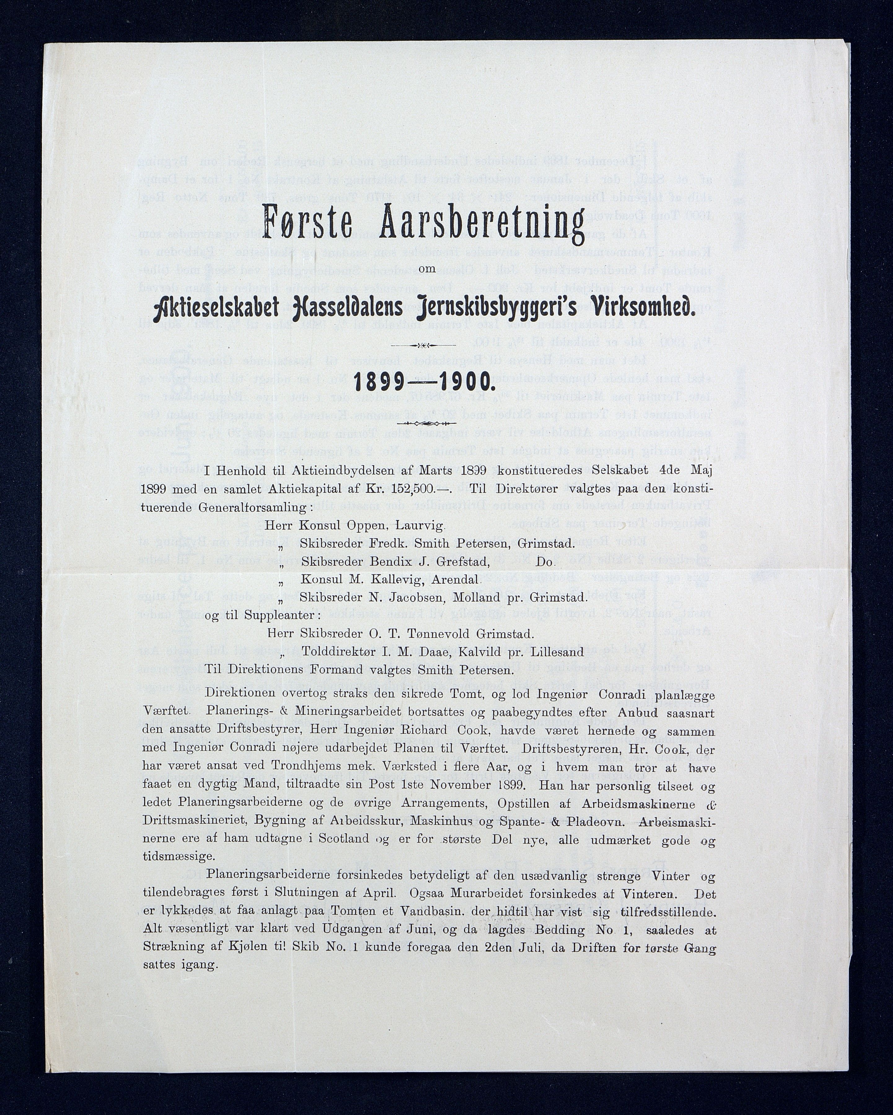 Grefstad & Herlofson, AAKS/PA-1127a/B/02/L0009: 58. A/S Hasseldalen Jernskibsbyggeri, 1899-1907