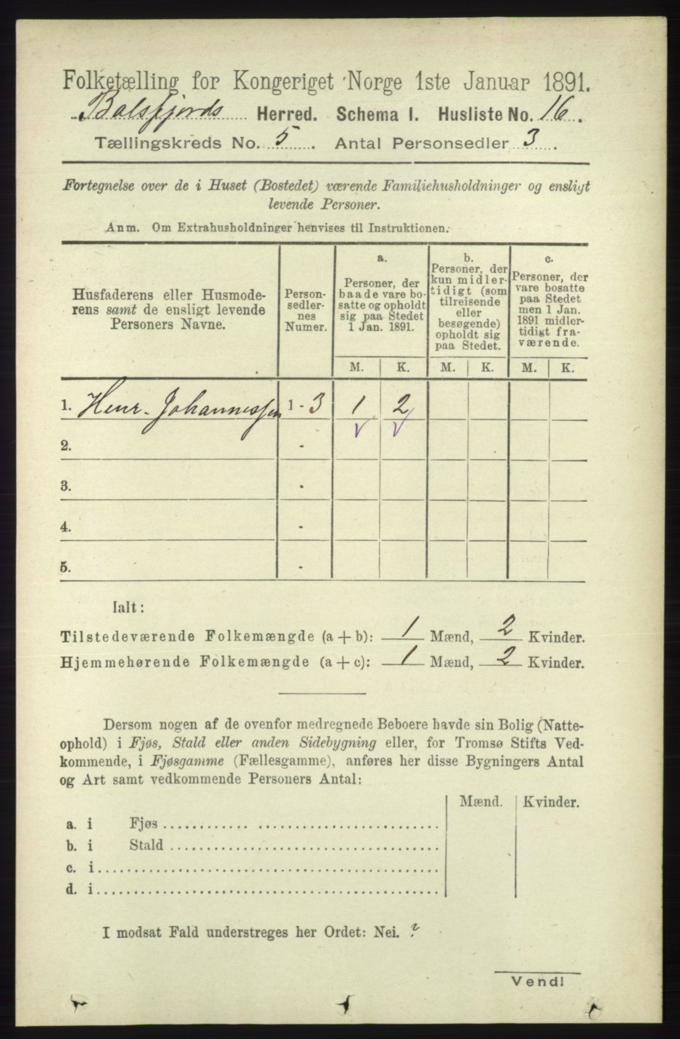 RA, 1891 census for 1933 Balsfjord, 1891, p. 1421