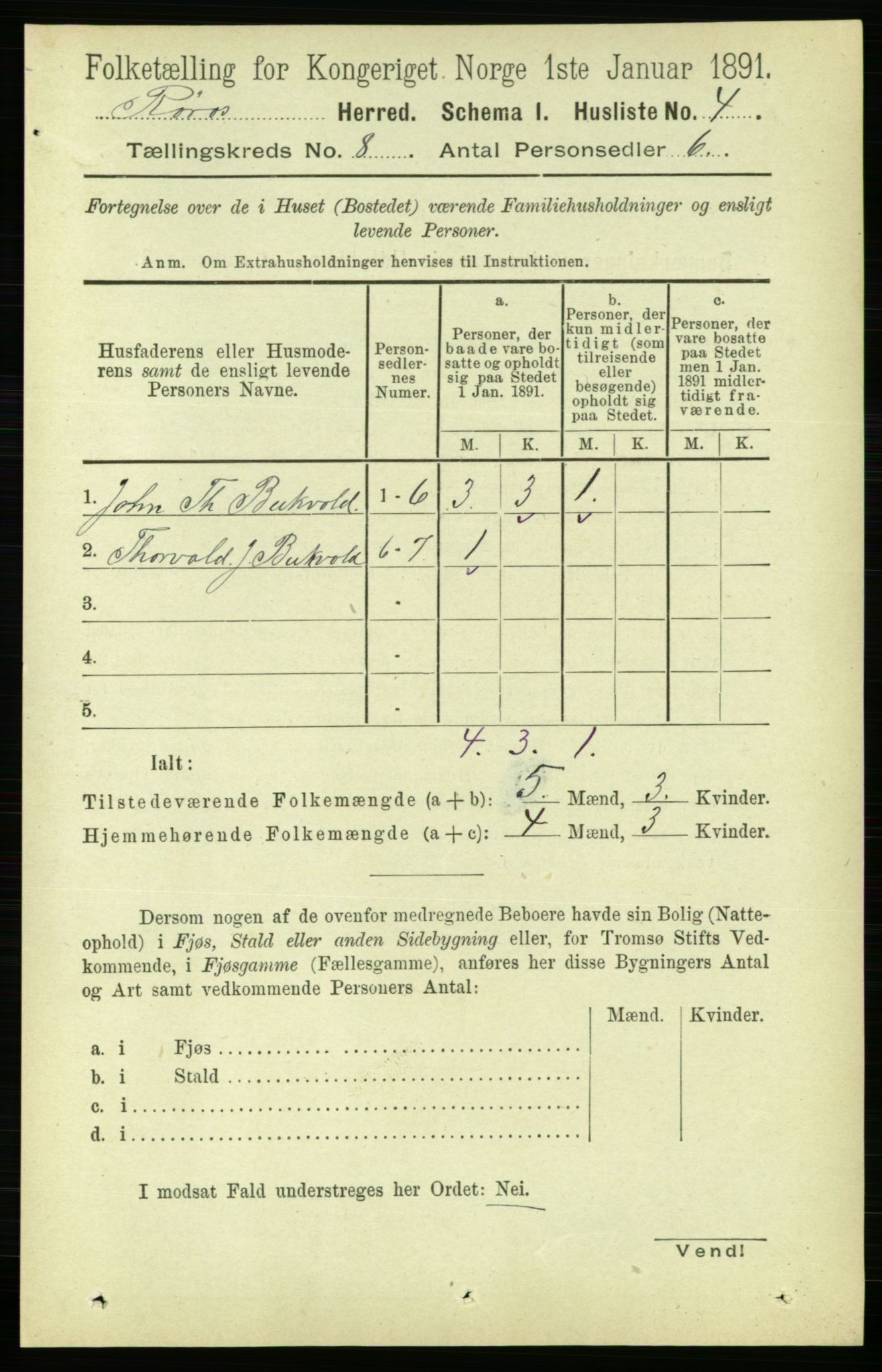 RA, 1891 census for 1640 Røros, 1891, p. 1581