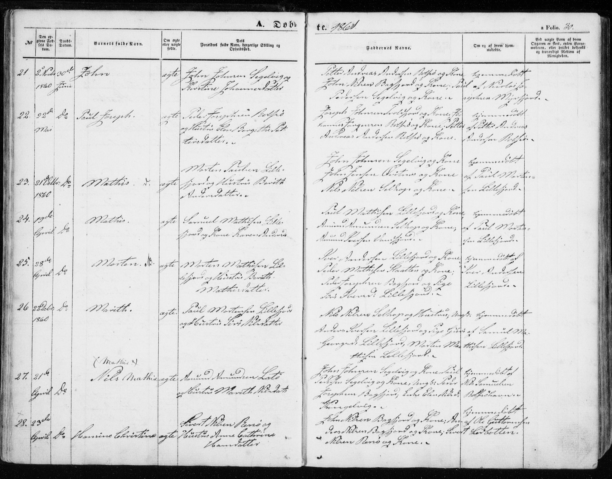 Måsøy sokneprestkontor, AV/SATØ-S-1348/H/Ha/L0002kirke: Parish register (official) no. 2, 1852-1865, p. 30