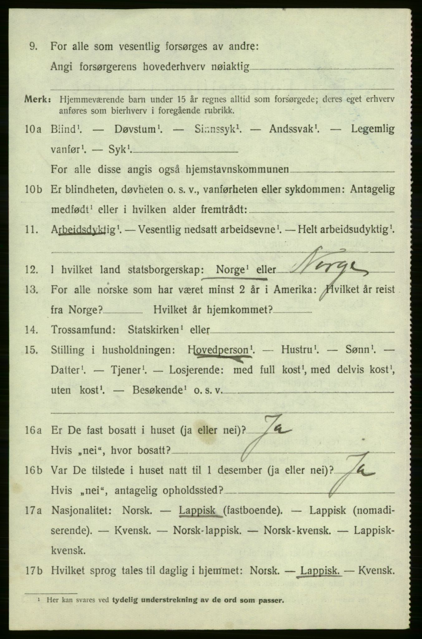 SATØ, 1920 census for Kistrand, 1920, p. 851