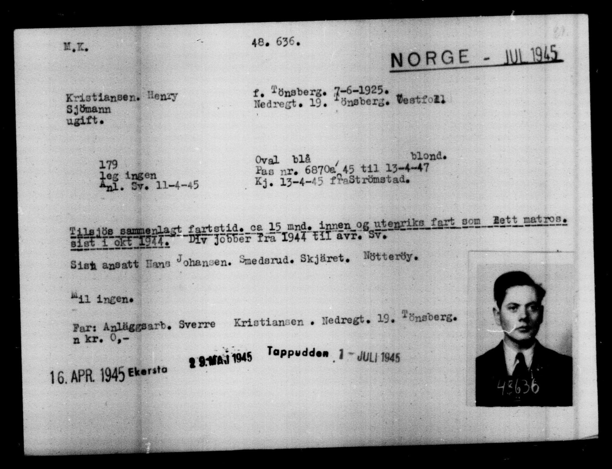 Utenriksstasjonene, Legasjonen i Stockholm, Flyktningkontoret, AV/RA-S-6753/V/Va/L0018: Kjesäterkartoteket, flyktninger med registreringsnr. 46200 og 46300-49603, 1940-1945, p. 2445