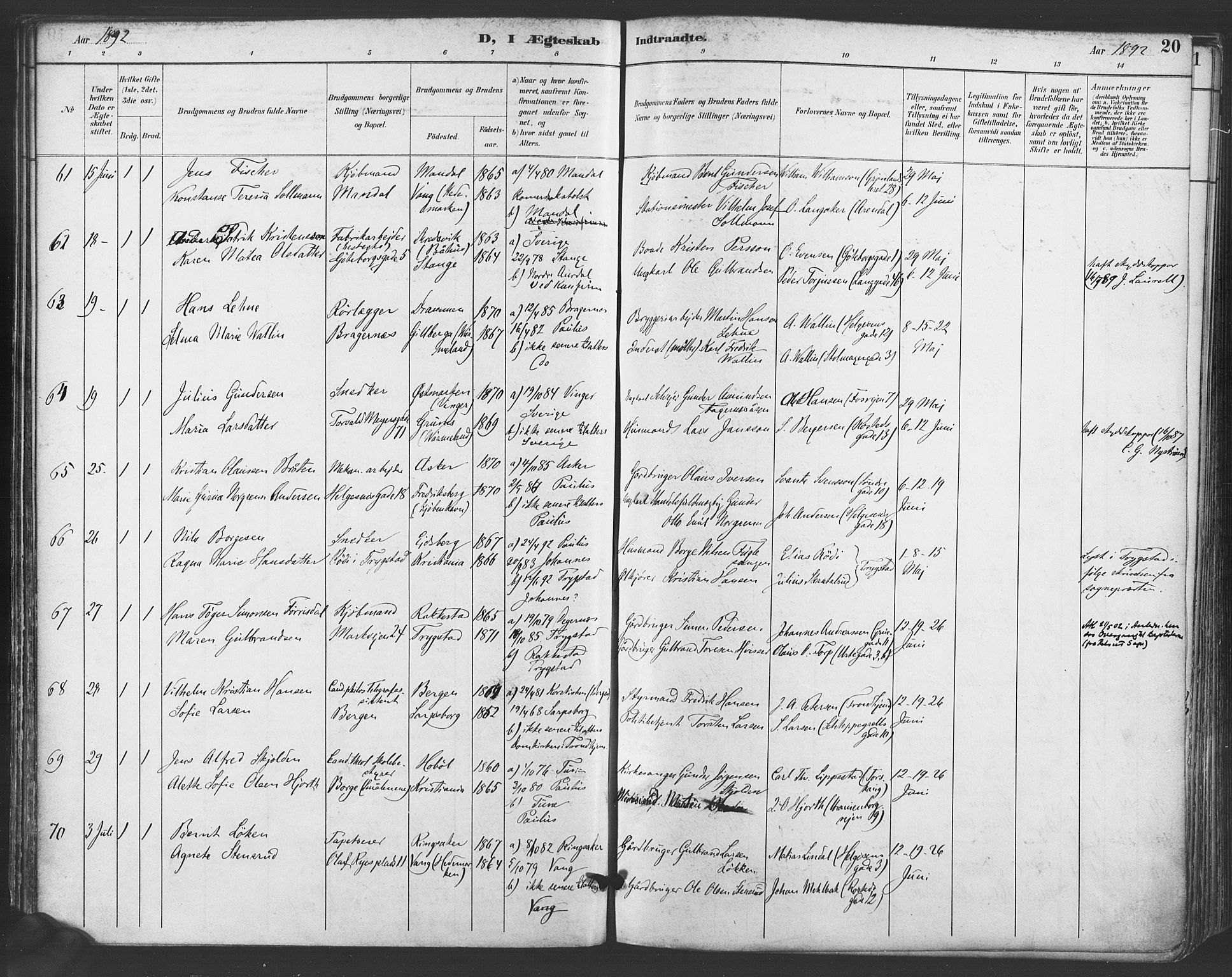 Paulus prestekontor Kirkebøker, SAO/A-10871/F/Fa/L0009: Parish register (official) no. 9, 1891-1901, p. 20