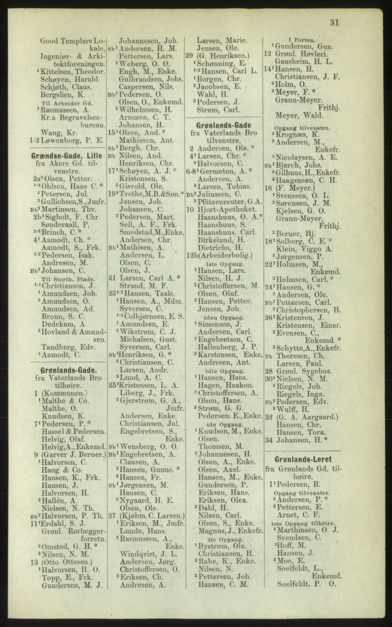 Kristiania/Oslo adressebok, PUBL/-, 1882, p. 31