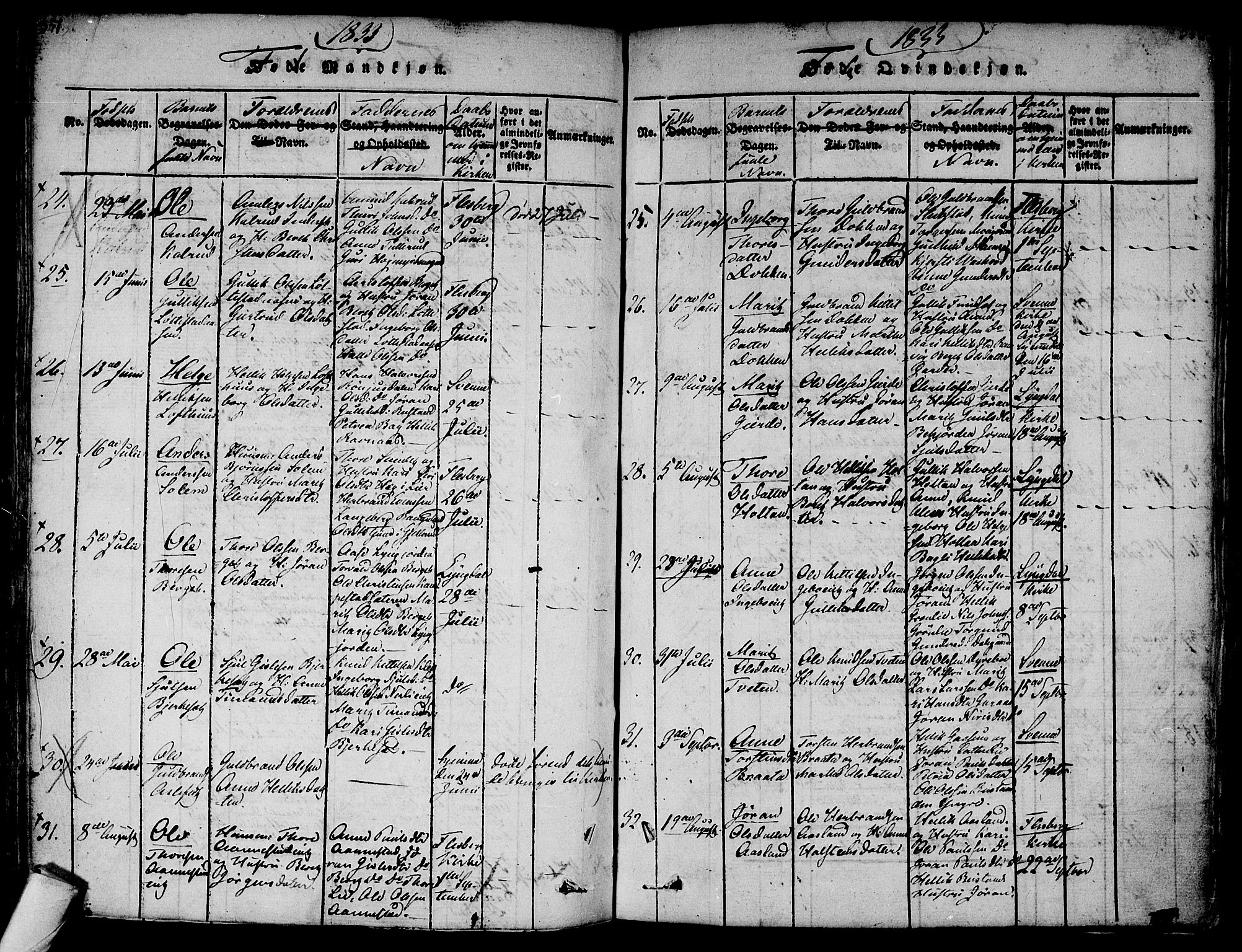 Flesberg kirkebøker, AV/SAKO-A-18/F/Fa/L0005: Parish register (official) no. I 5, 1816-1834, p. 351-352