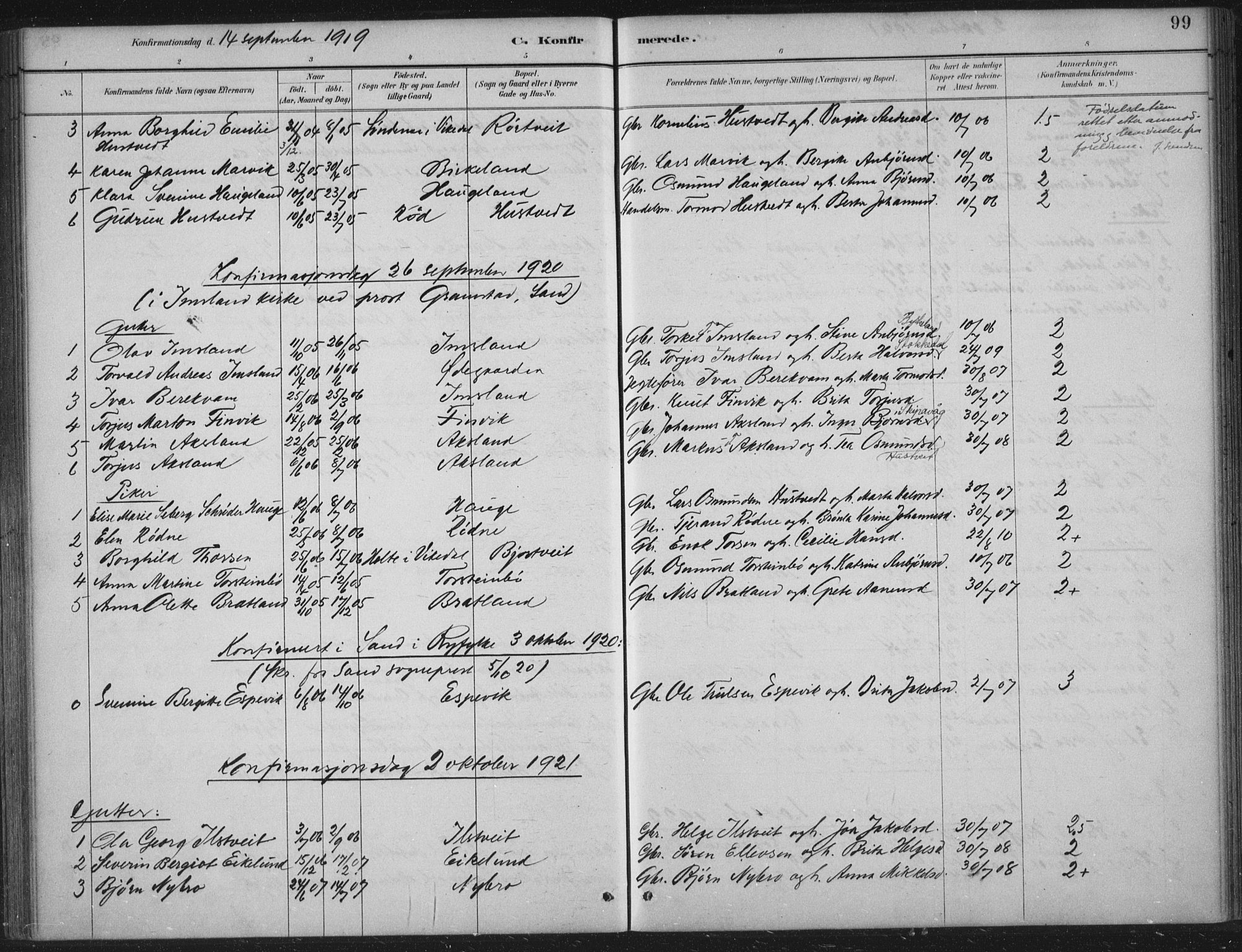 Vikedal sokneprestkontor, AV/SAST-A-101840/01/IV: Parish register (official) no. A 12, 1886-1929, p. 99