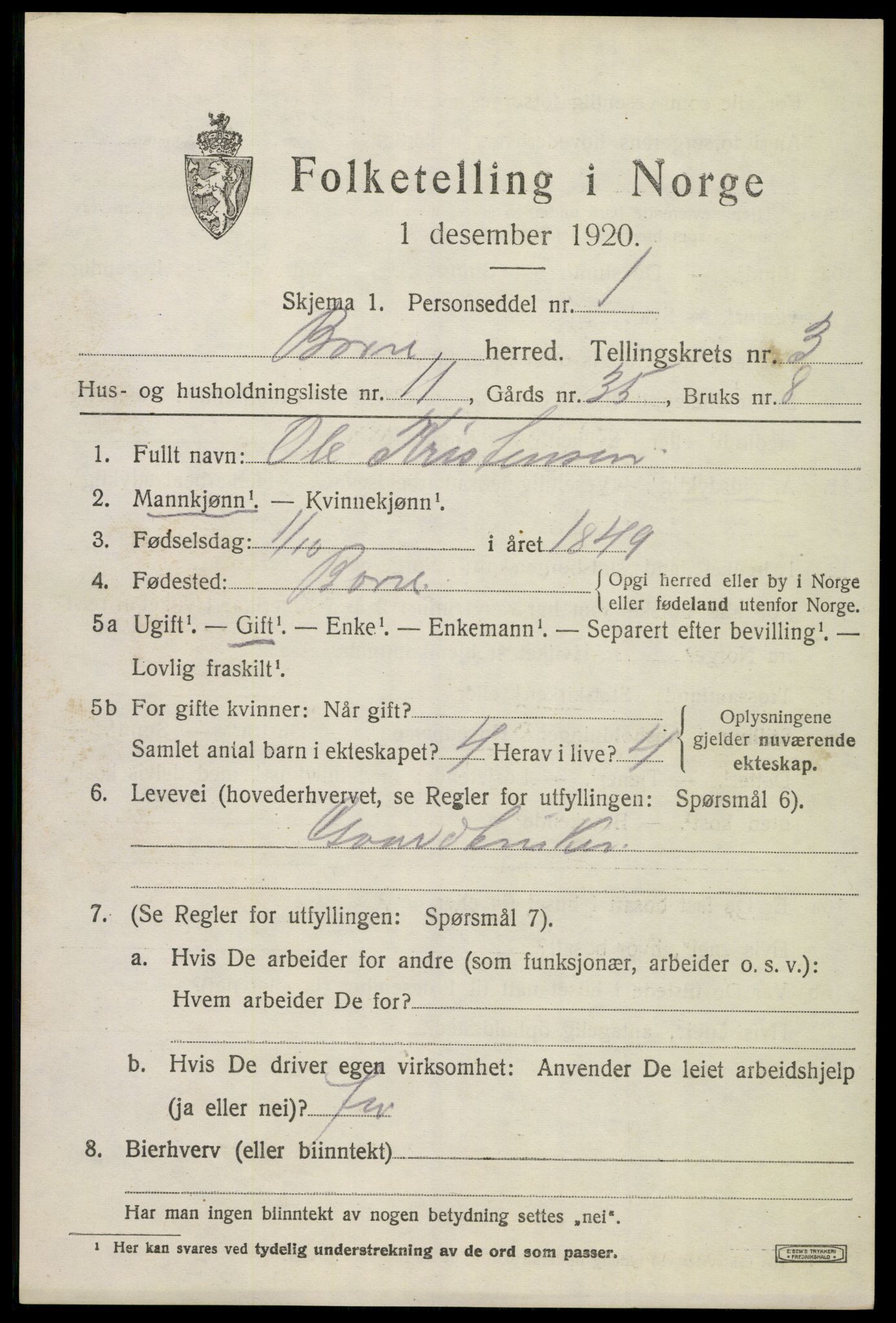 SAKO, 1920 census for Borre, 1920, p. 6180