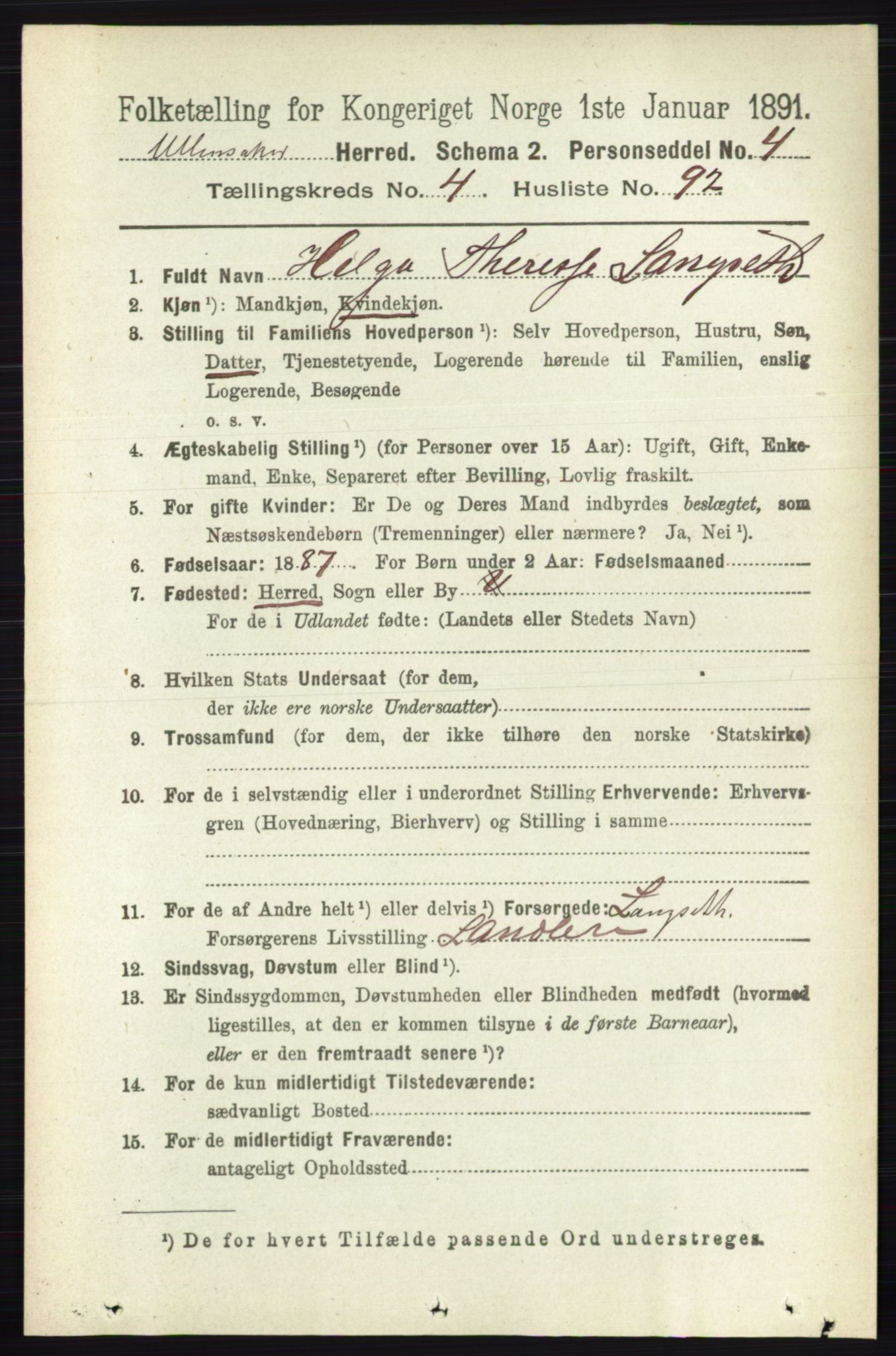 RA, 1891 census for 0235 Ullensaker, 1891, p. 2018