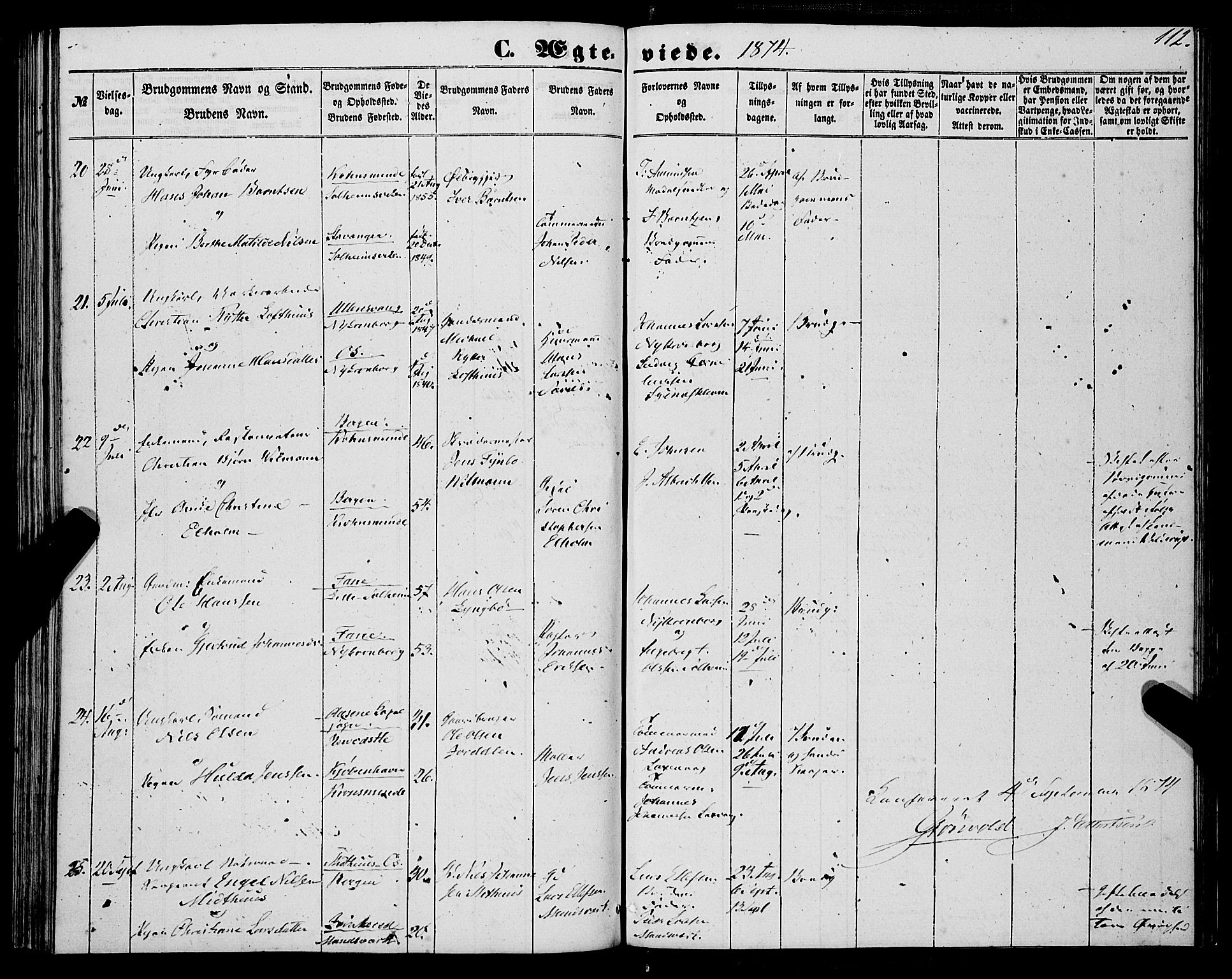 St. Jørgens hospital og Årstad sokneprestembete, AV/SAB-A-99934: Parish register (official) no. A 9, 1853-1878, p. 112