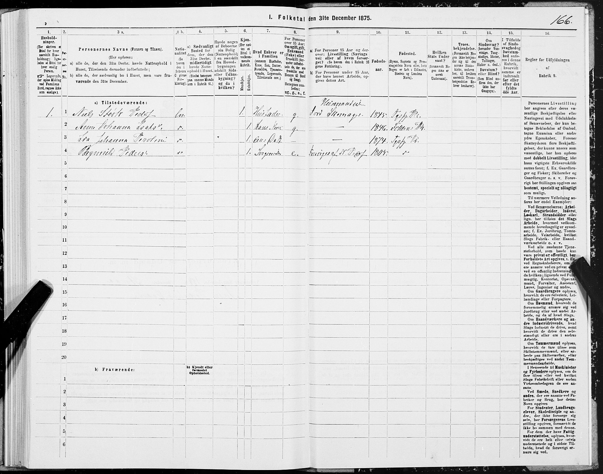 SAT, 1875 census for 1850P Tysfjord, 1875, p. 1166