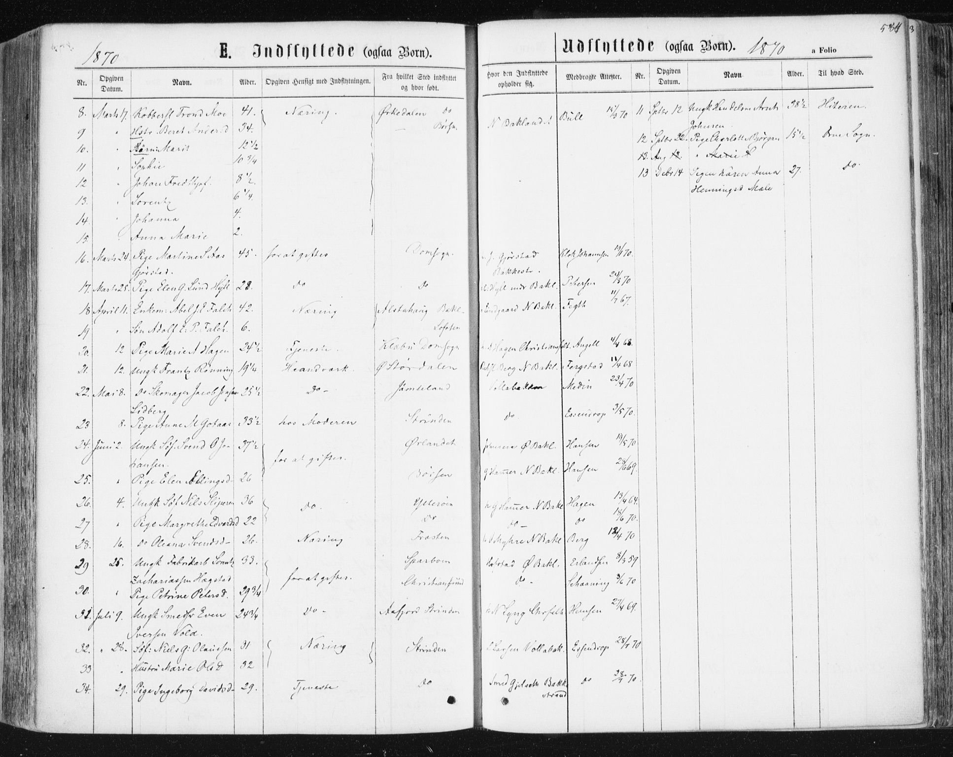Ministerialprotokoller, klokkerbøker og fødselsregistre - Sør-Trøndelag, SAT/A-1456/604/L0186: Parish register (official) no. 604A07, 1866-1877, p. 584