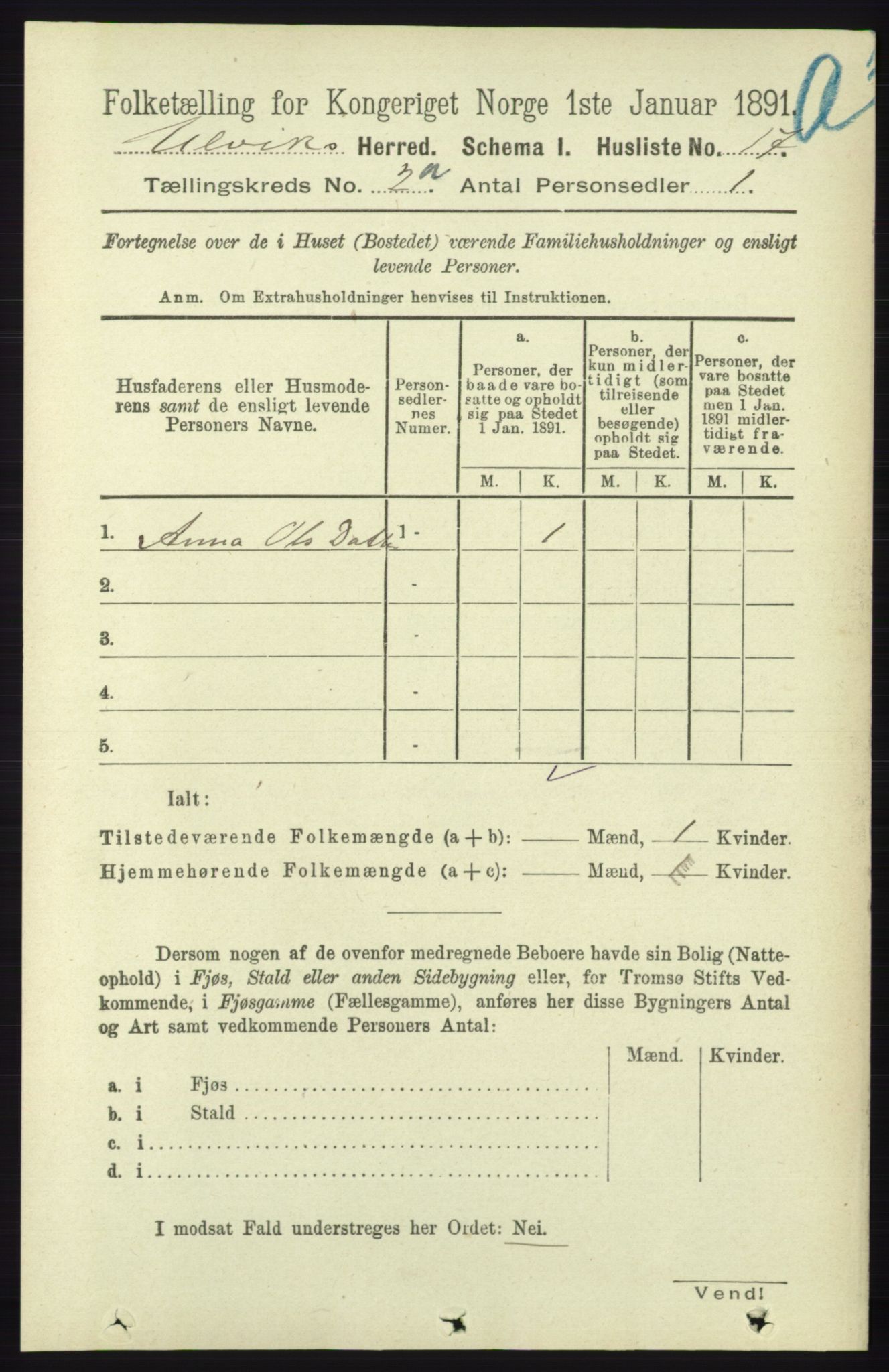 RA, 1891 census for 1233 Ulvik, 1891, p. 230