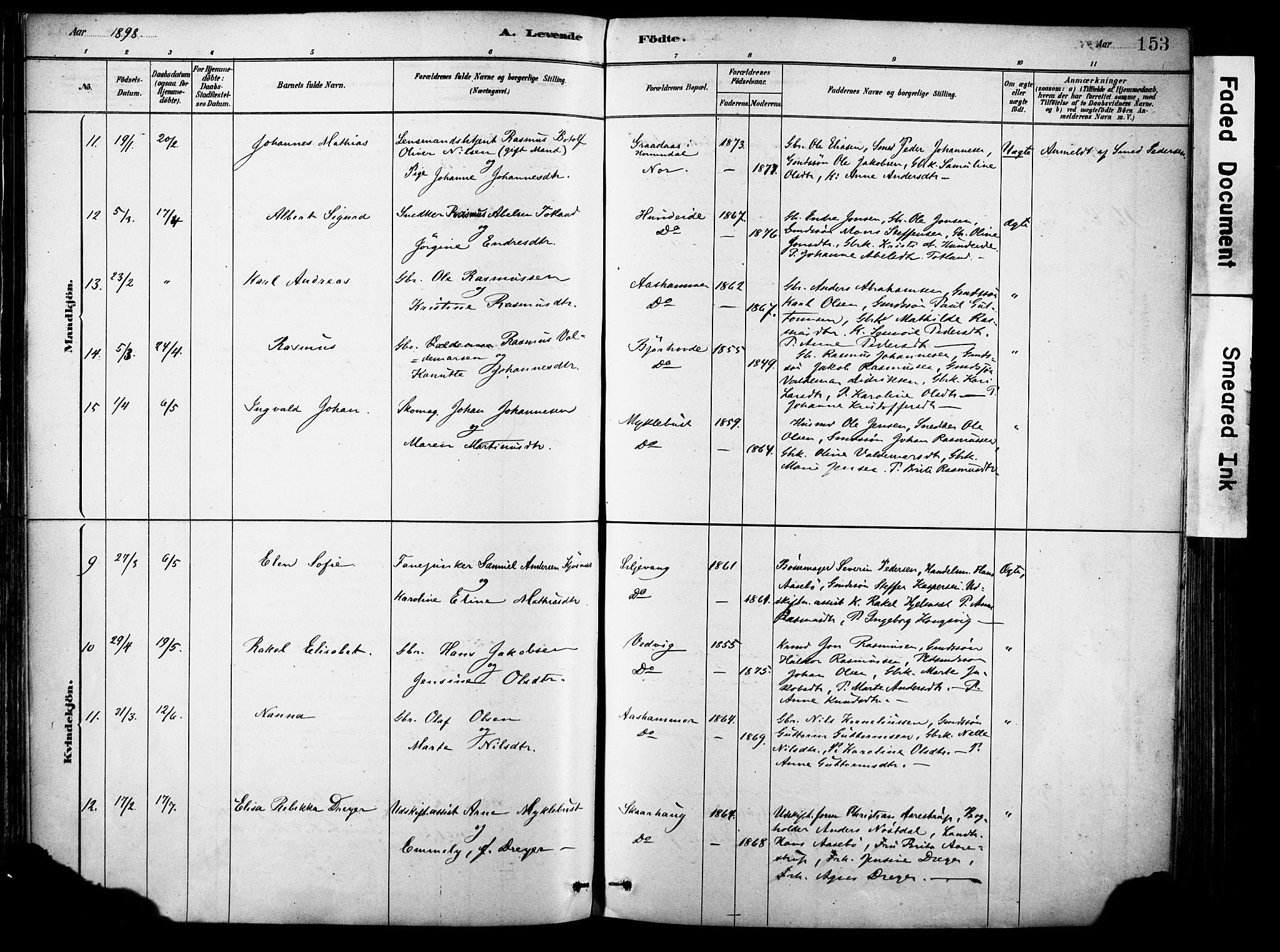 Eid sokneprestembete, AV/SAB-A-82301/H/Haa/Haab/L0001: Parish register (official) no. B 1, 1879-1906, p. 153