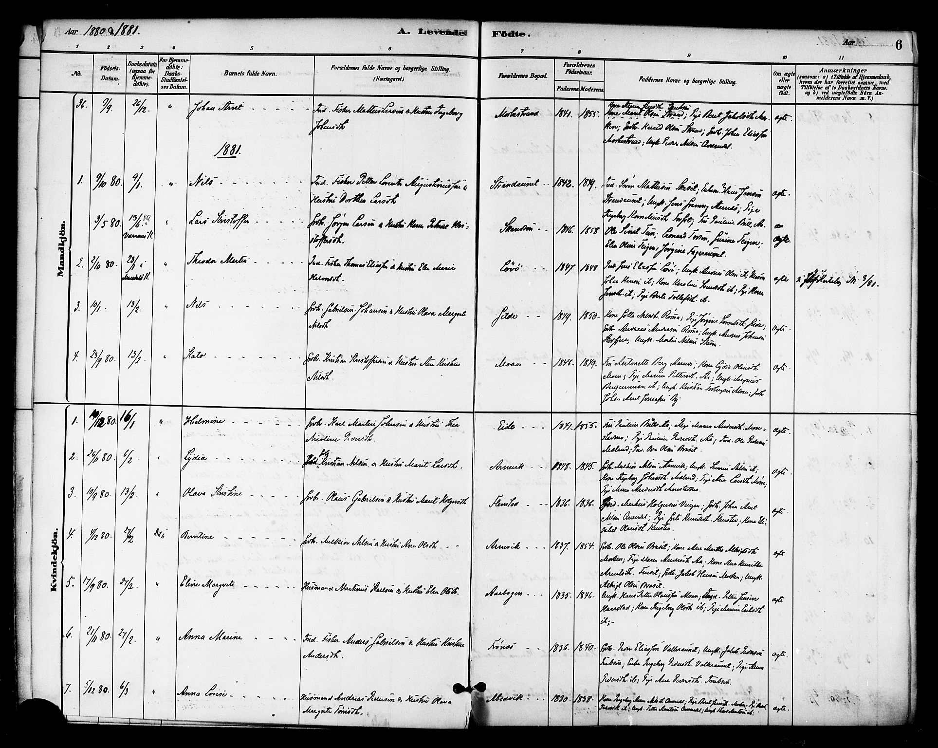Ministerialprotokoller, klokkerbøker og fødselsregistre - Sør-Trøndelag, SAT/A-1456/655/L0680: Parish register (official) no. 655A09, 1880-1894, p. 6