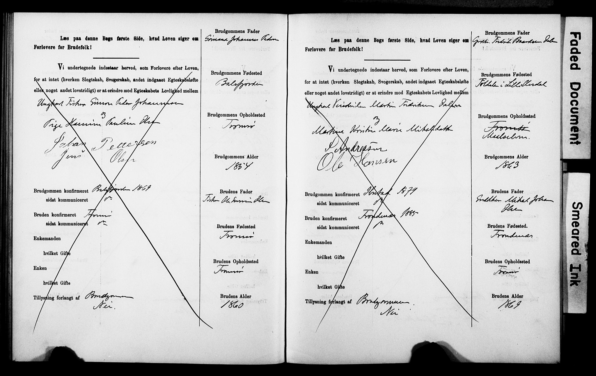 Tromsø sokneprestkontor/stiftsprosti/domprosti, AV/SATØ-S-1343/H/Hc/L0099/0001: Banns register no. 99.1, 1886-1892