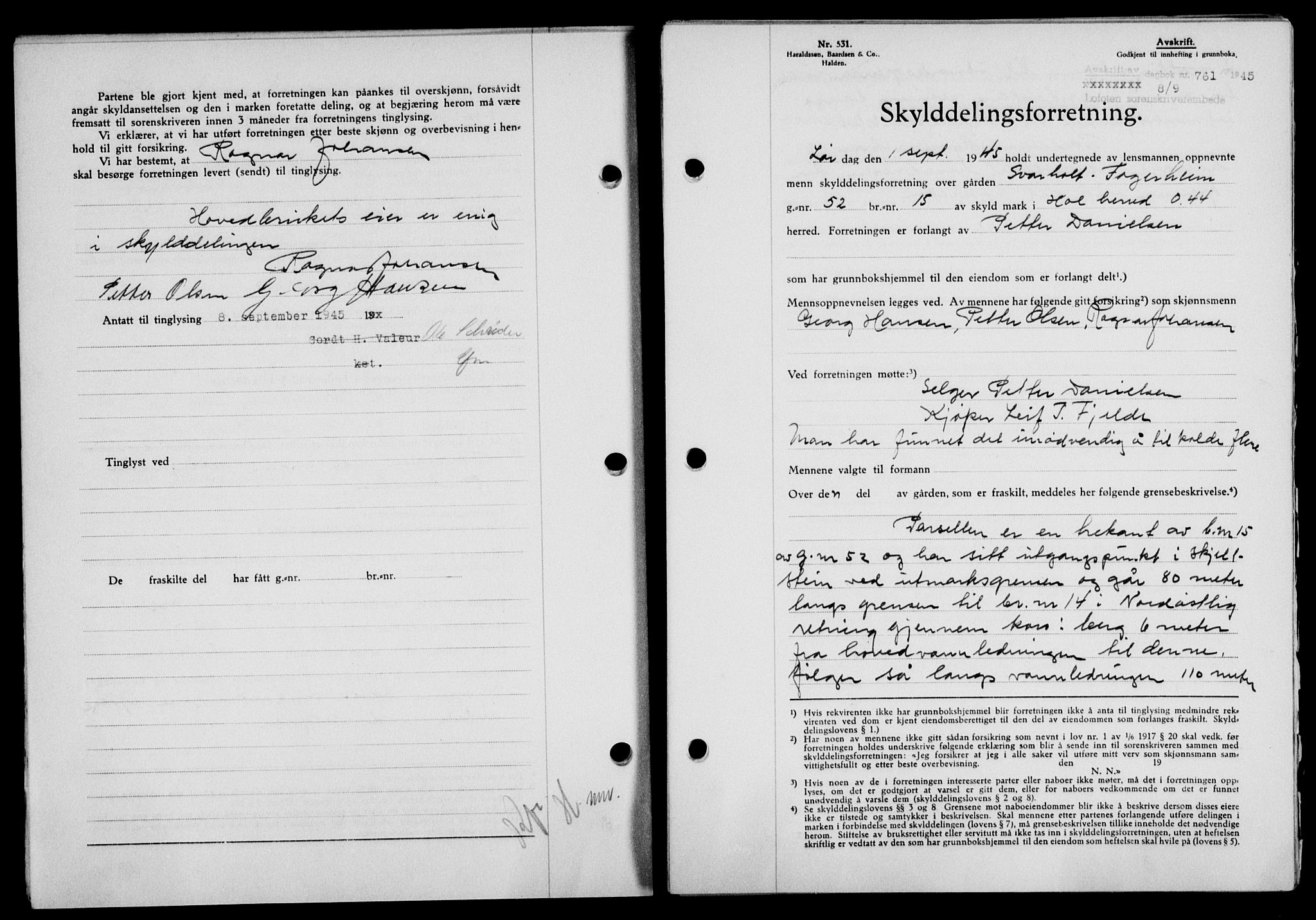 Lofoten sorenskriveri, SAT/A-0017/1/2/2C/L0013a: Mortgage book no. 13a, 1944-1946, Diary no: : 761/1945