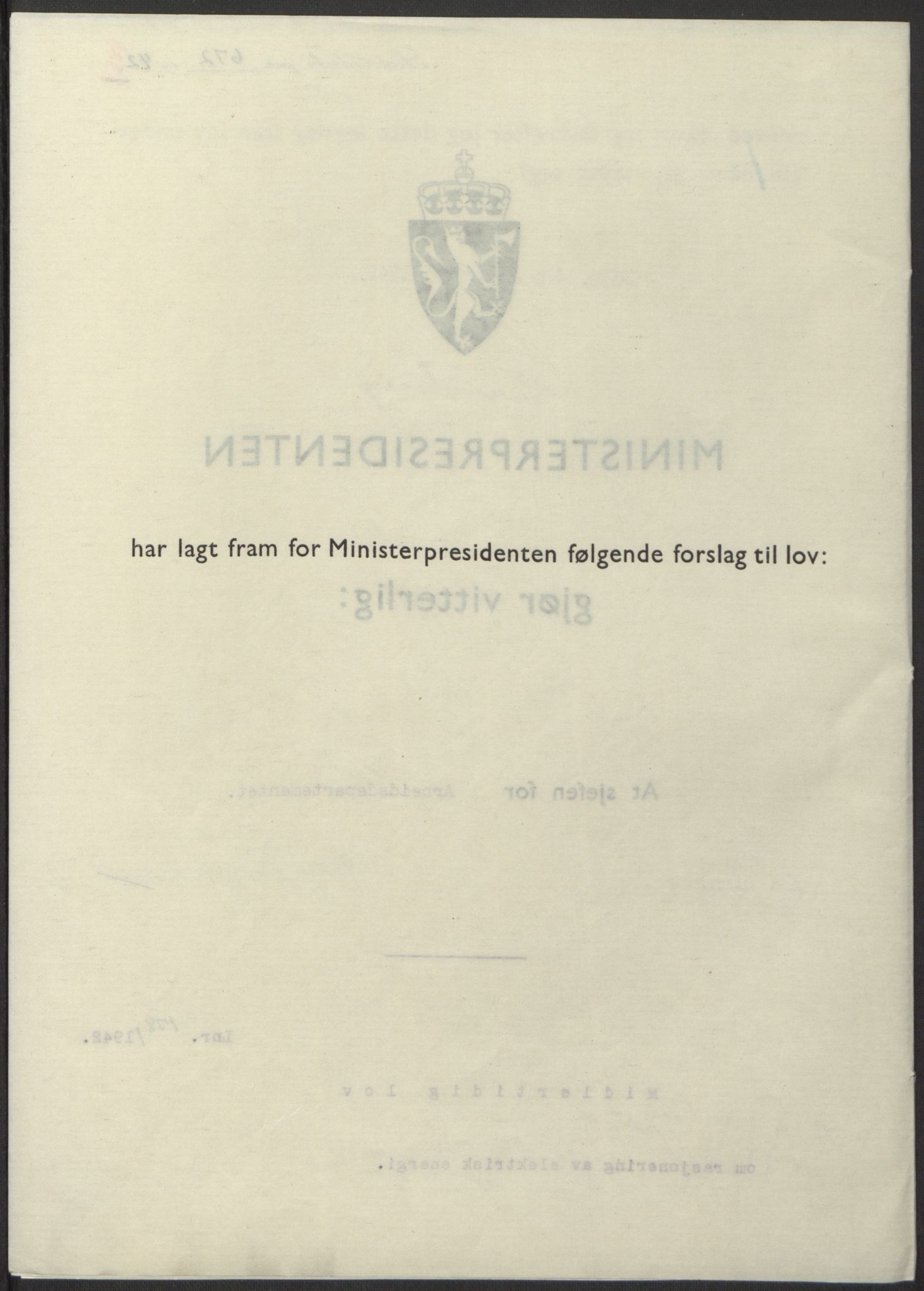 NS-administrasjonen 1940-1945 (Statsrådsekretariatet, de kommisariske statsråder mm), RA/S-4279/D/Db/L0098: Lover II, 1942, p. 312
