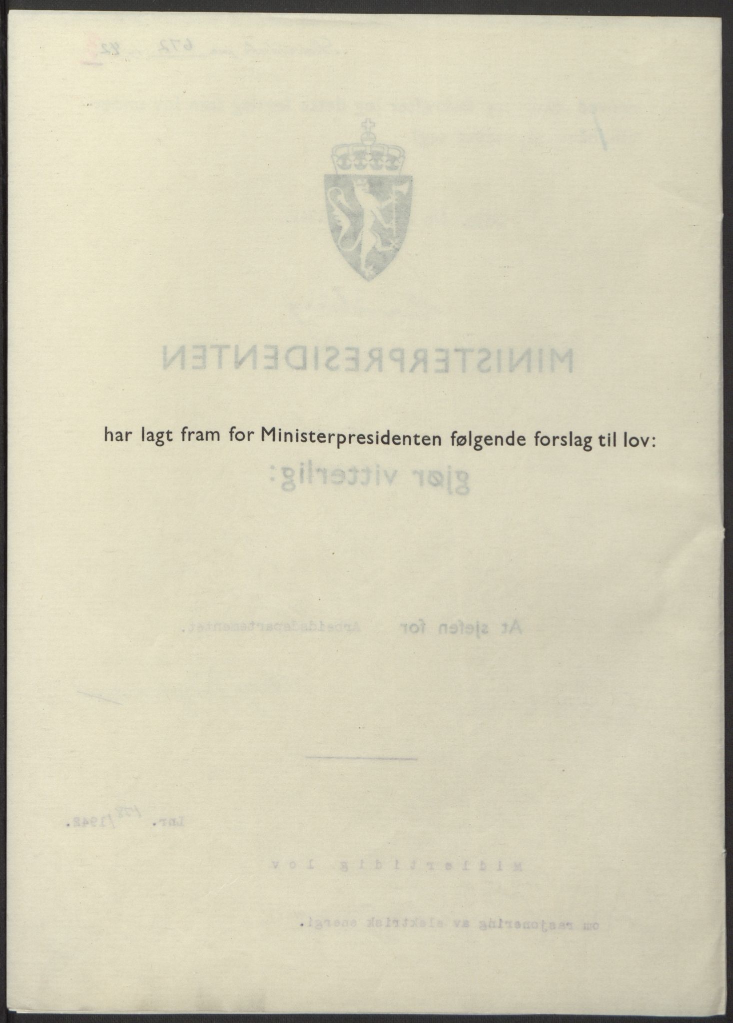 NS-administrasjonen 1940-1945 (Statsrådsekretariatet, de kommisariske statsråder mm), AV/RA-S-4279/D/Db/L0098: Lover II, 1942, p. 312