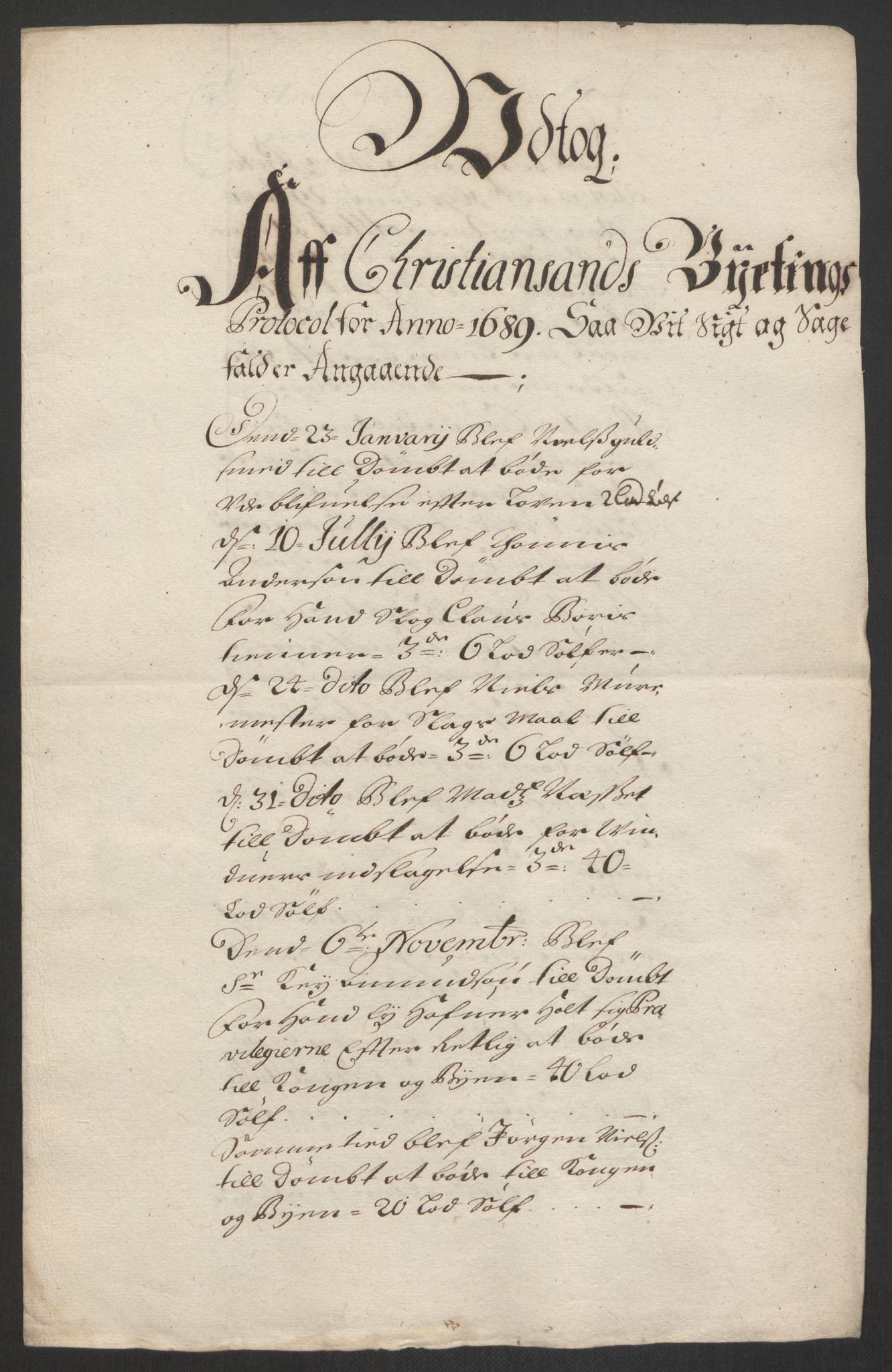 Rentekammeret inntil 1814, Reviderte regnskaper, Byregnskaper, AV/RA-EA-4066/R/Rm/L0285: [M18] Sikt og sakefall, 1681-1718, p. 118