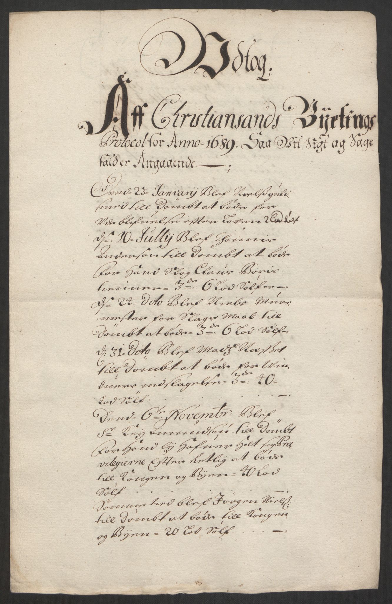 Rentekammeret inntil 1814, Reviderte regnskaper, Byregnskaper, AV/RA-EA-4066/R/Rm/L0285: [M18] Sikt og sakefall, 1681-1718, p. 118