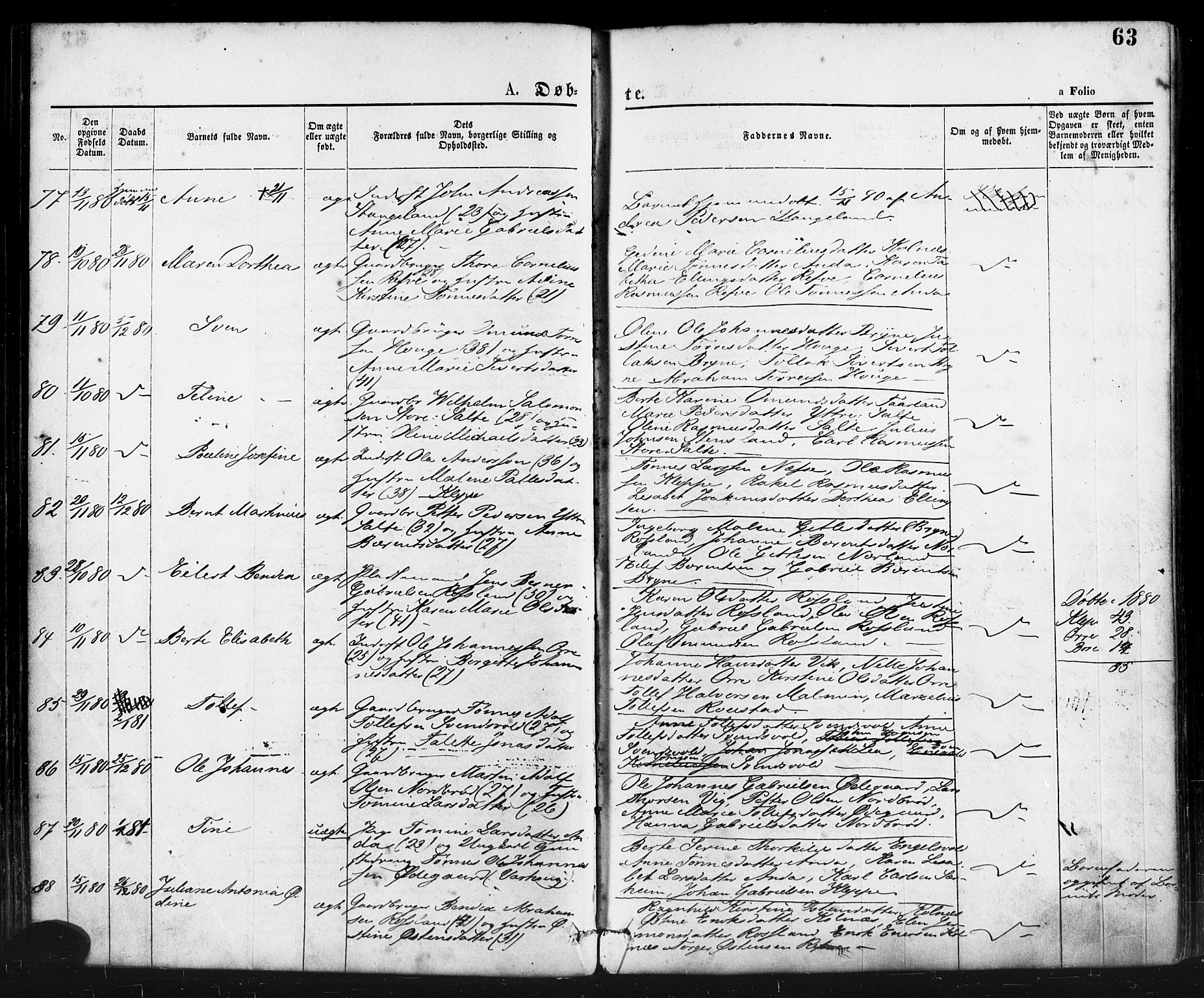 Klepp sokneprestkontor, AV/SAST-A-101803/001/3/30BA/L0006: Parish register (official) no. A 6, 1871-1885, p. 63