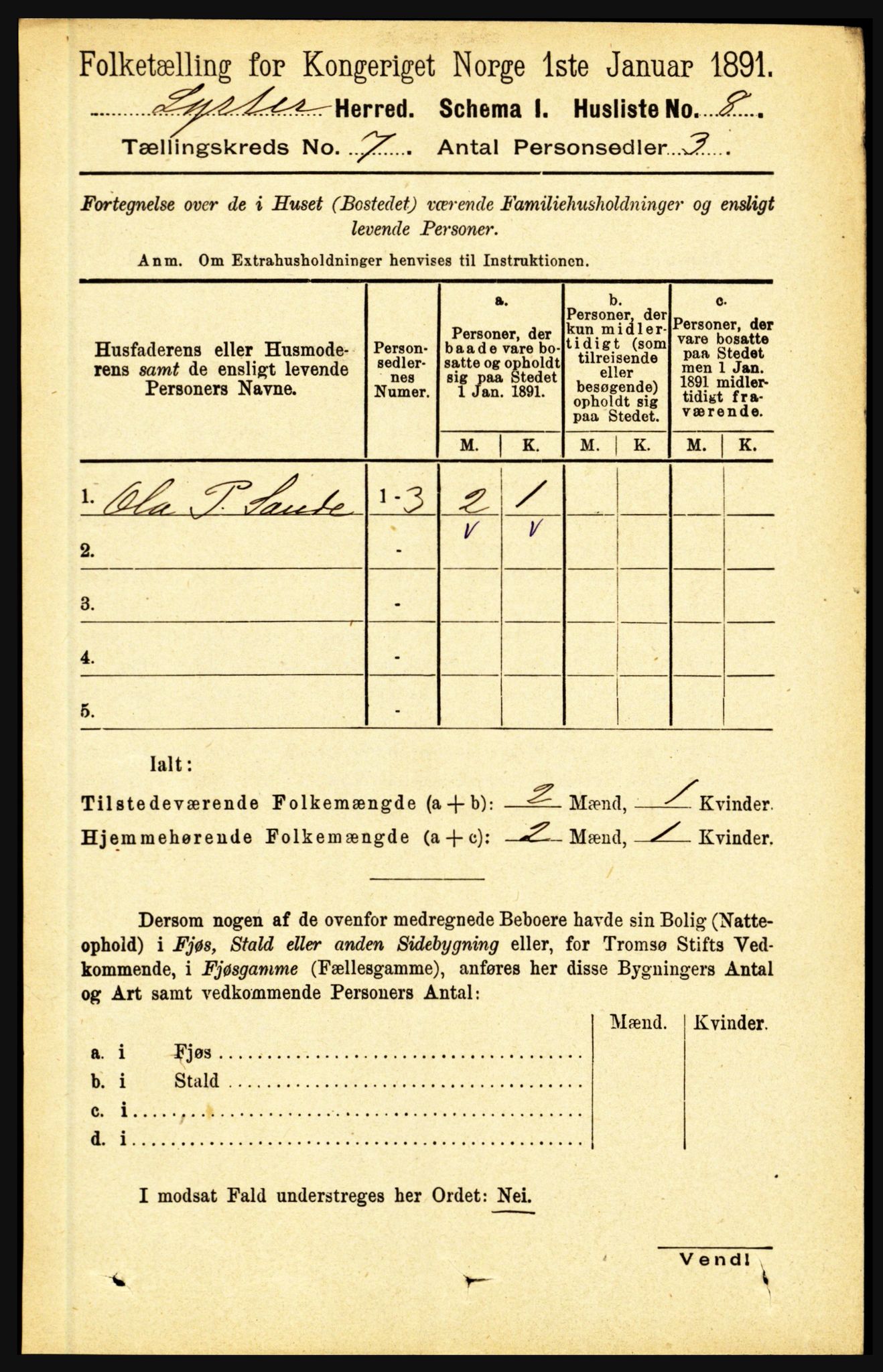 RA, 1891 census for 1426 Luster, 1891, p. 2607