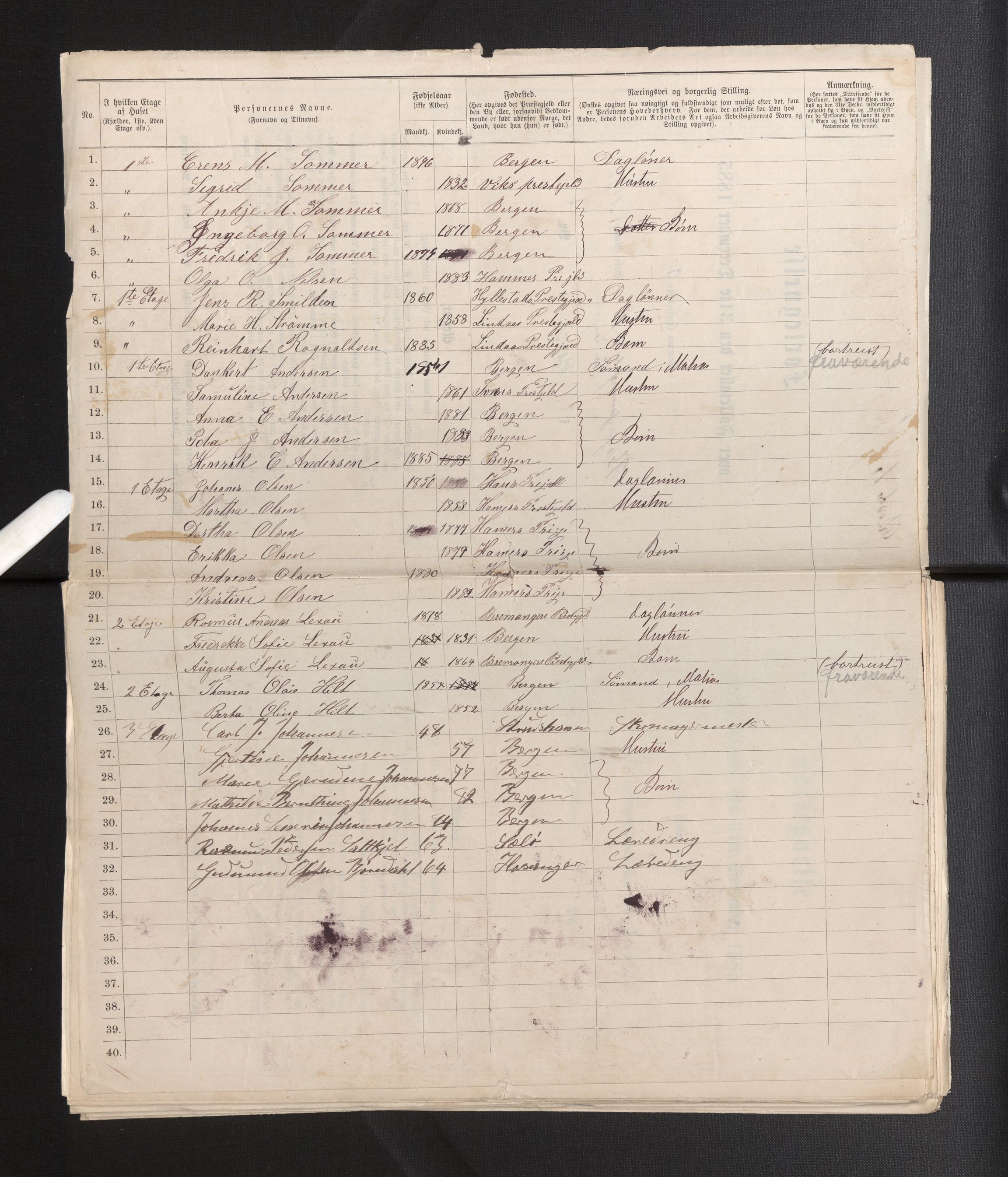 SAB, 1885 census for 1301 Bergen, 1885, p. 229