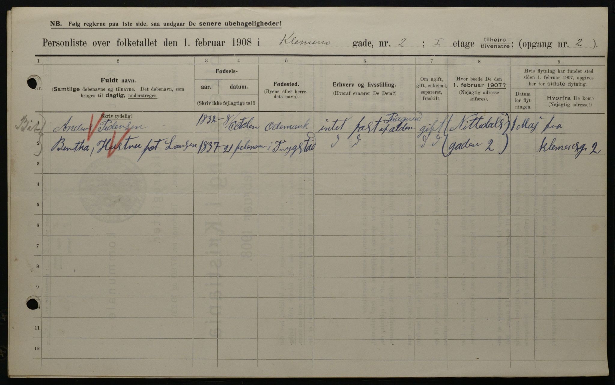 OBA, Municipal Census 1908 for Kristiania, 1908, p. 11998