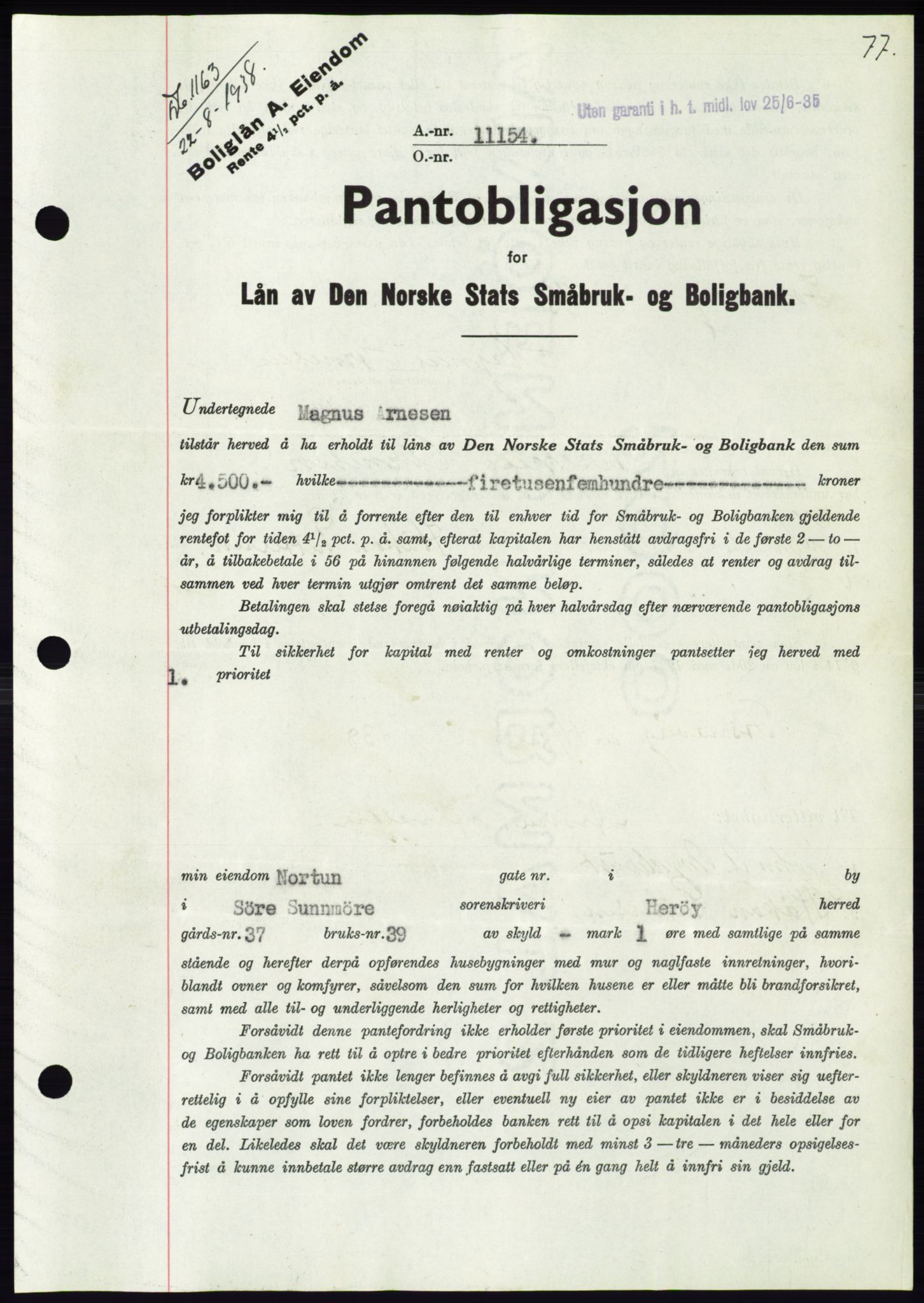 Søre Sunnmøre sorenskriveri, AV/SAT-A-4122/1/2/2C/L0066: Mortgage book no. 60, 1938-1938, Diary no: : 1163/1938