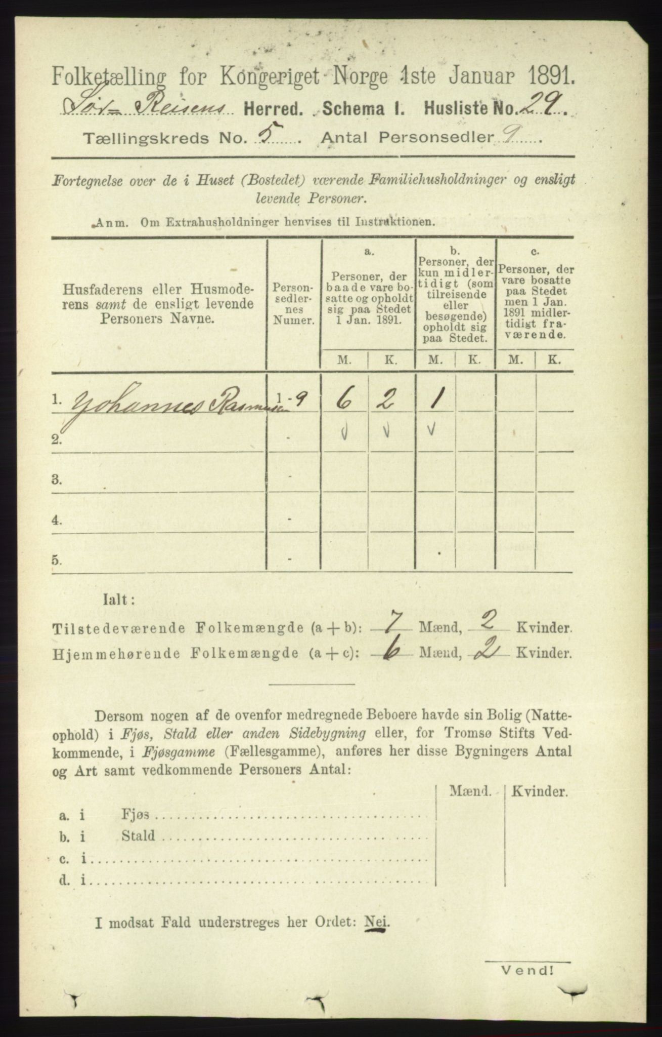 RA, 1891 census for 1925 Sørreisa, 1891, p. 1537