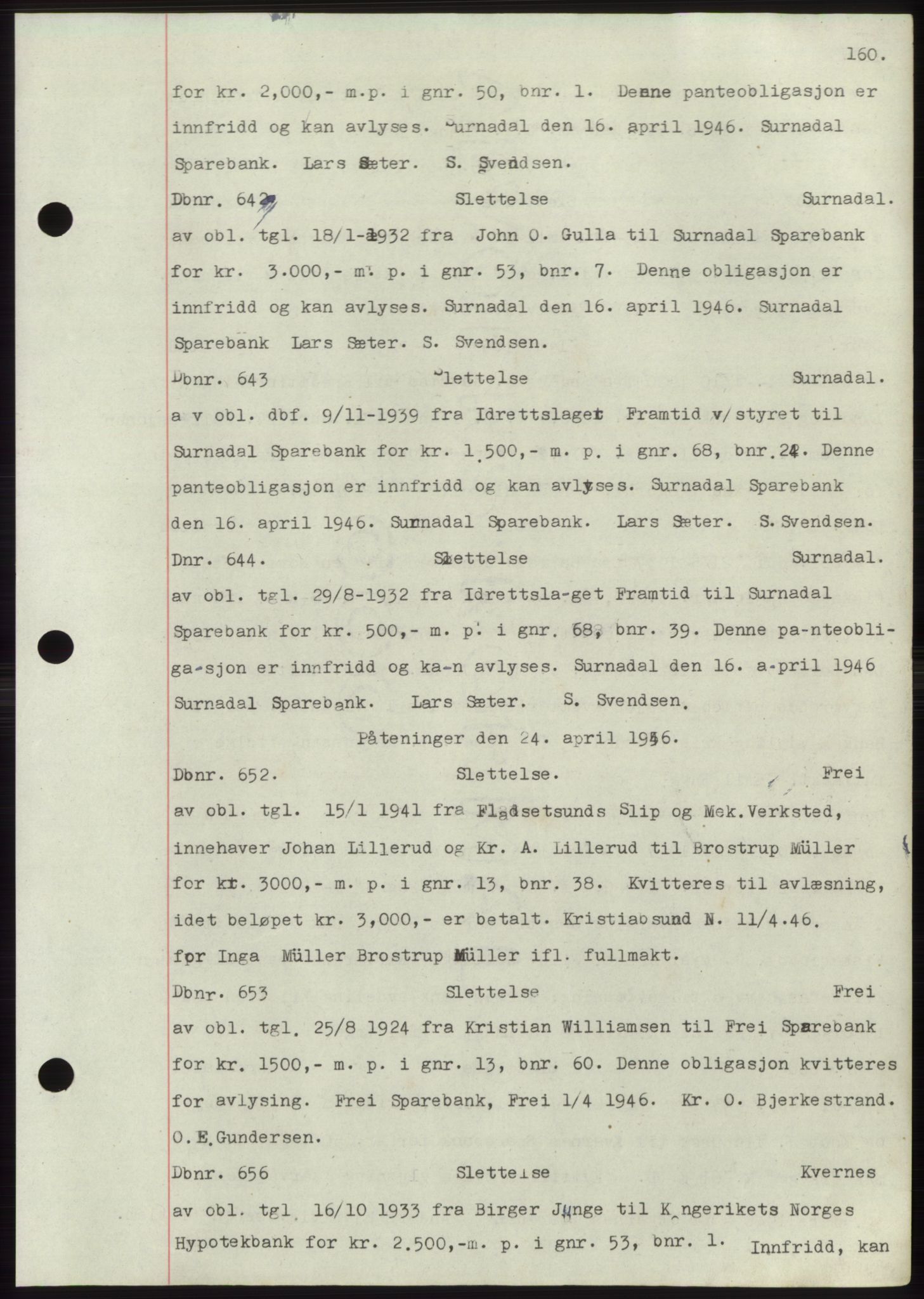 Nordmøre sorenskriveri, SAT/A-4132/1/2/2Ca: Mortgage book no. C82b, 1946-1951, Diary no: : 652/1946
