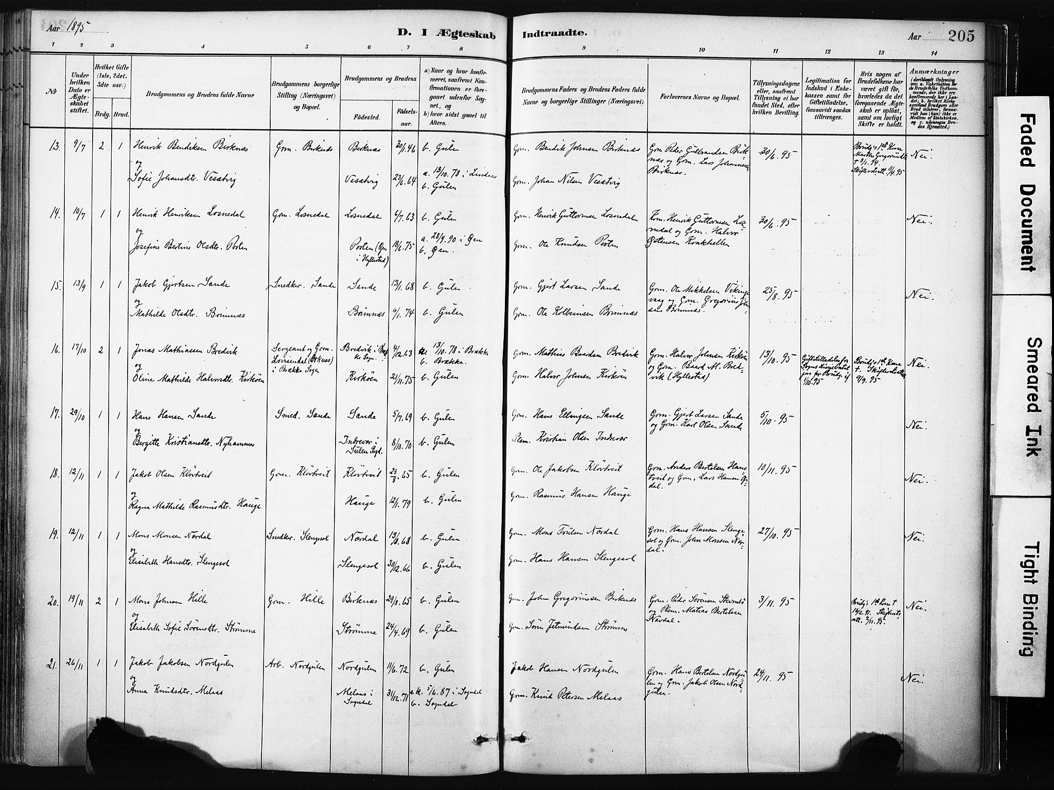 Gulen sokneprestembete, AV/SAB-A-80201/H/Haa/Haab/L0001: Parish register (official) no. B 1, 1881-1905, p. 205