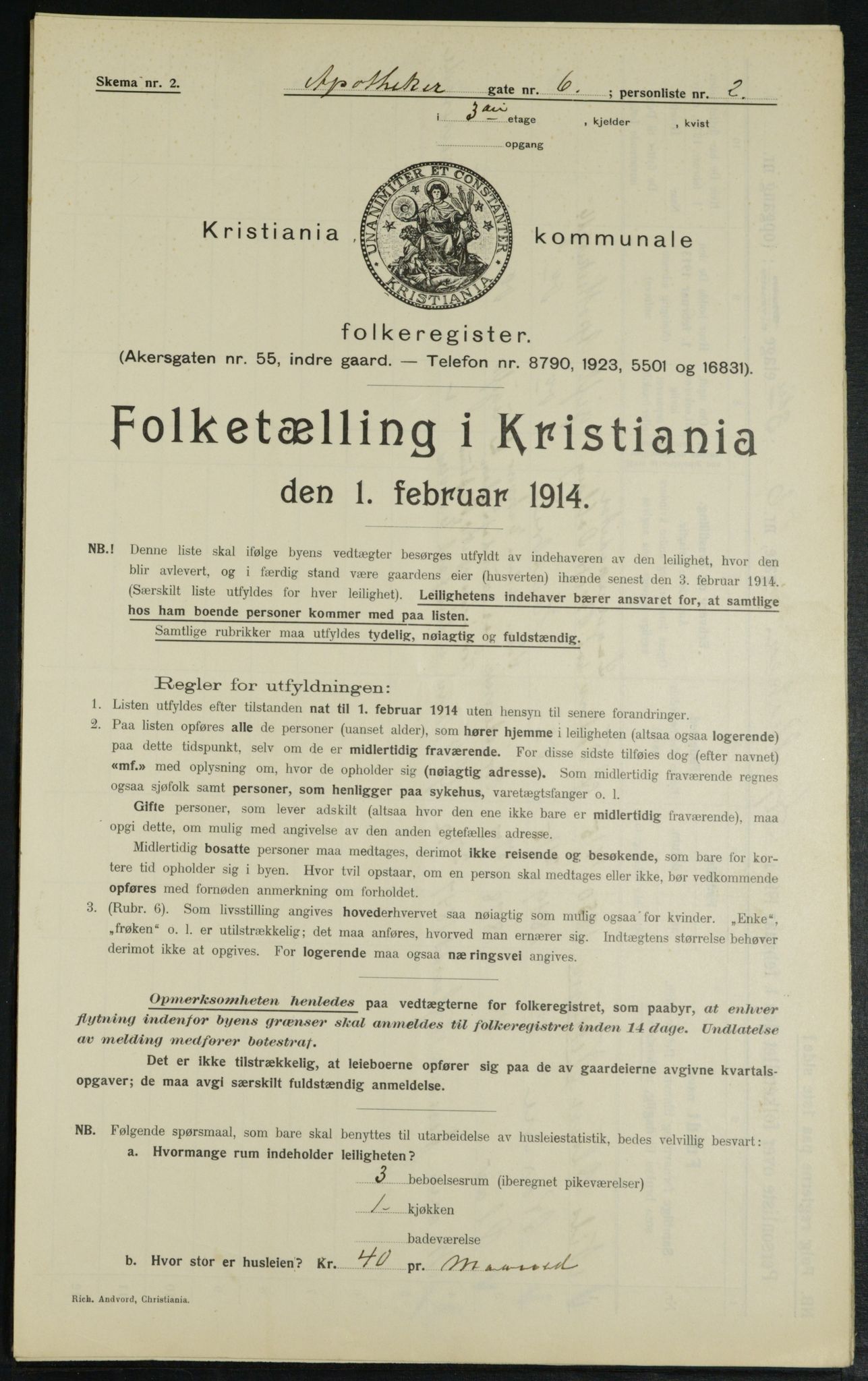 OBA, Municipal Census 1914 for Kristiania, 1914, p. 1433