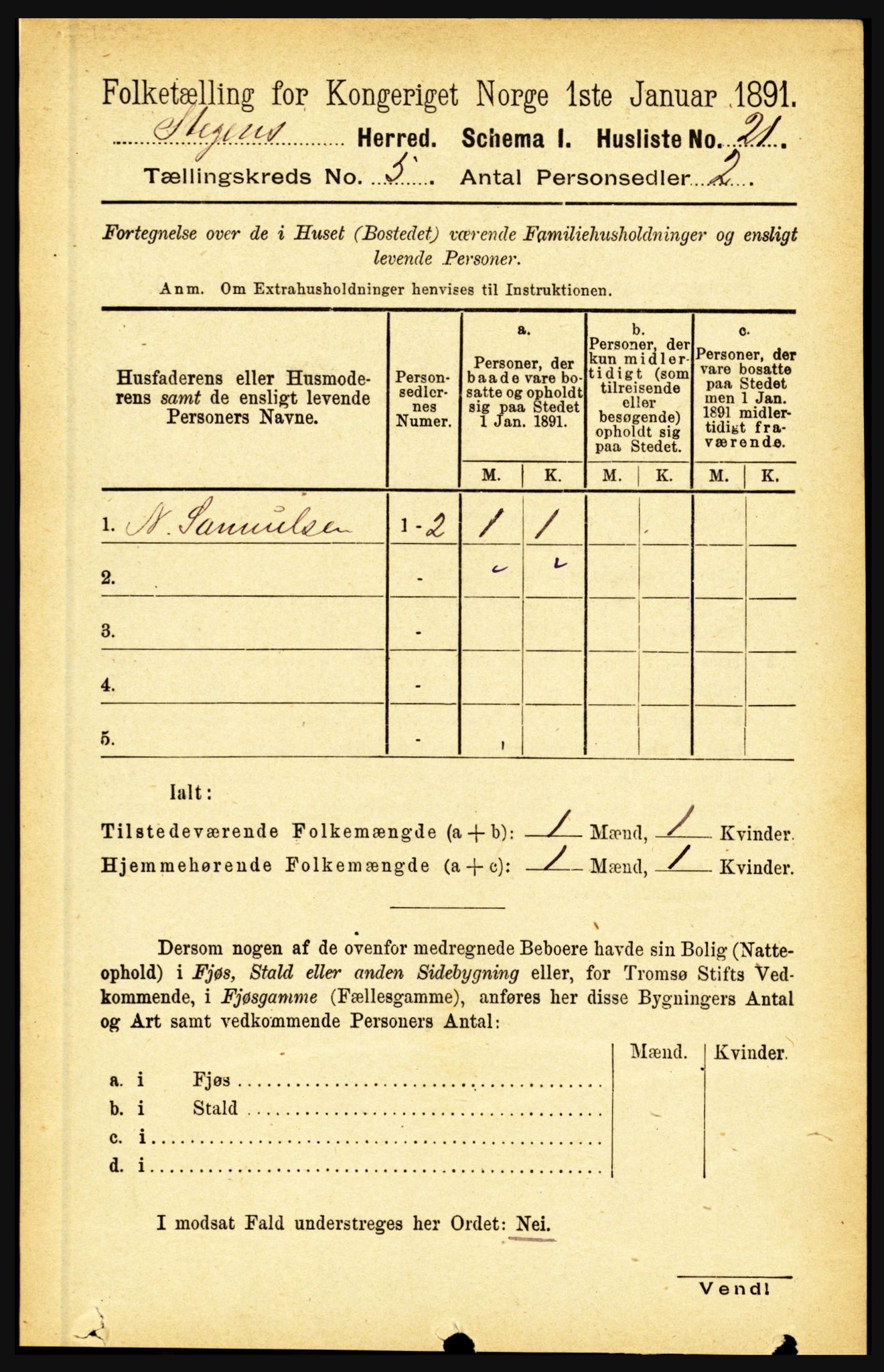 RA, 1891 census for 1848 Steigen, 1891, p. 1829