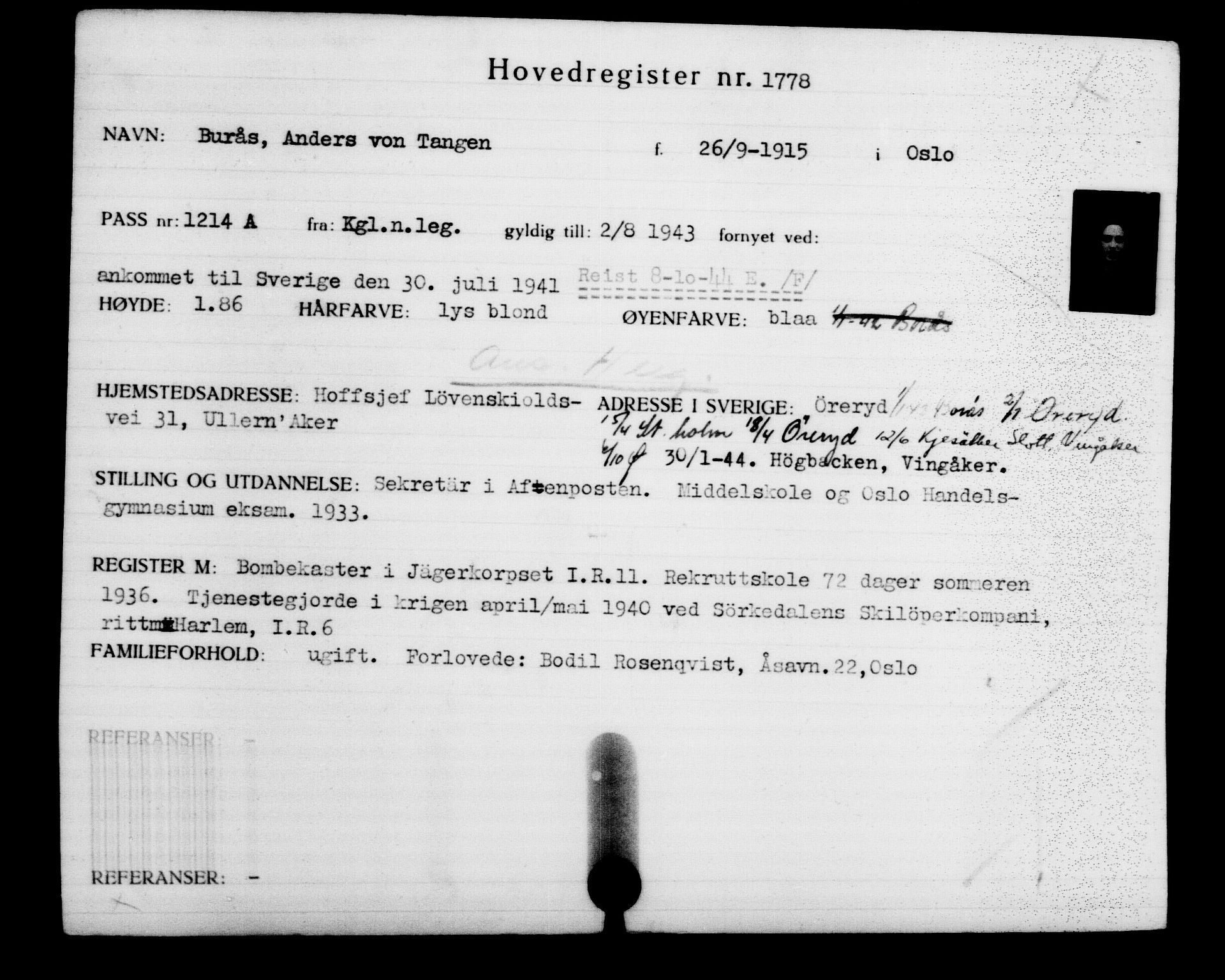 Den Kgl. Norske Legasjons Flyktningskontor, AV/RA-S-6753/V/Va/L0002: Kjesäterkartoteket.  Flyktningenr. 1001-2000, 1940-1945, p. 1111