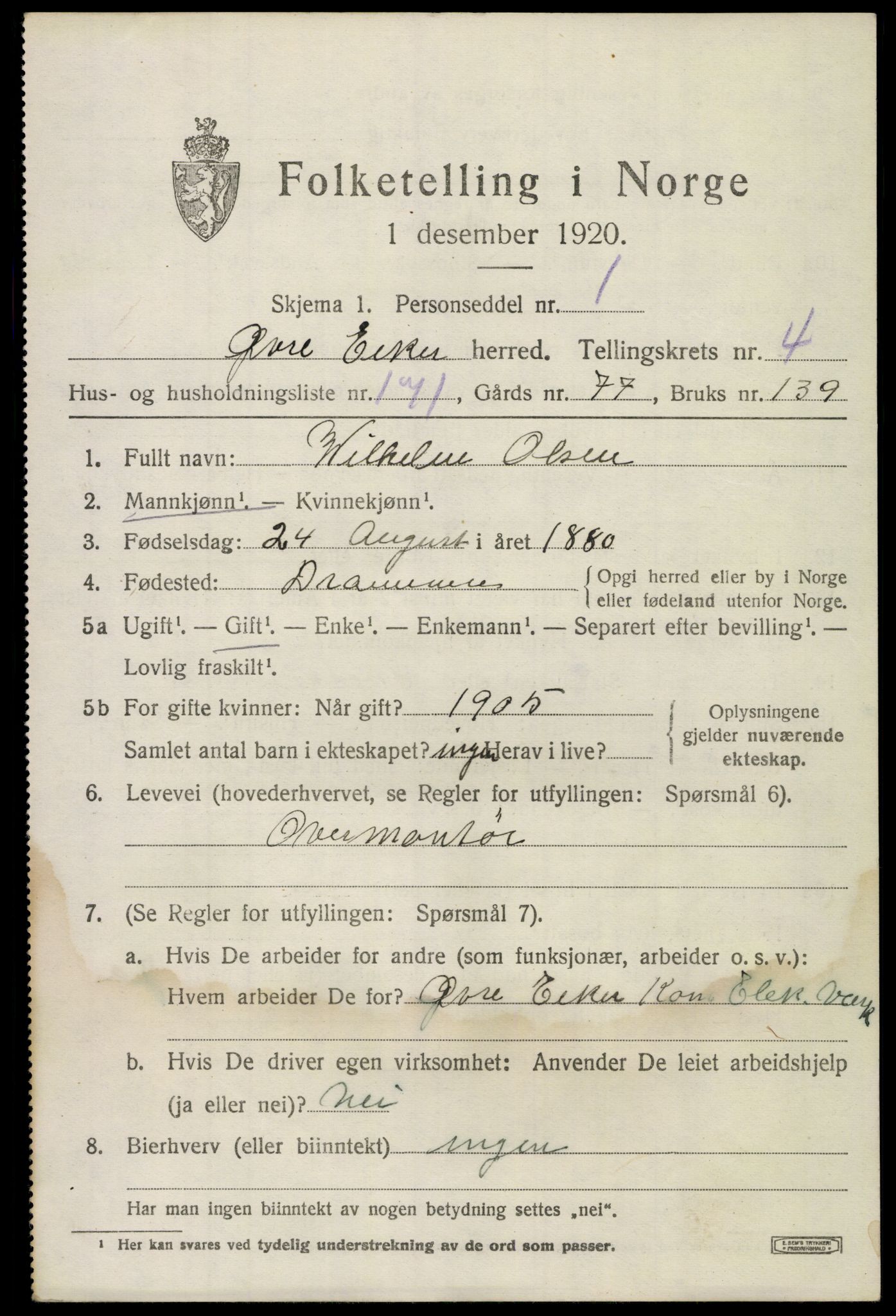 SAKO, 1920 census for Øvre Eiker, 1920, p. 11808