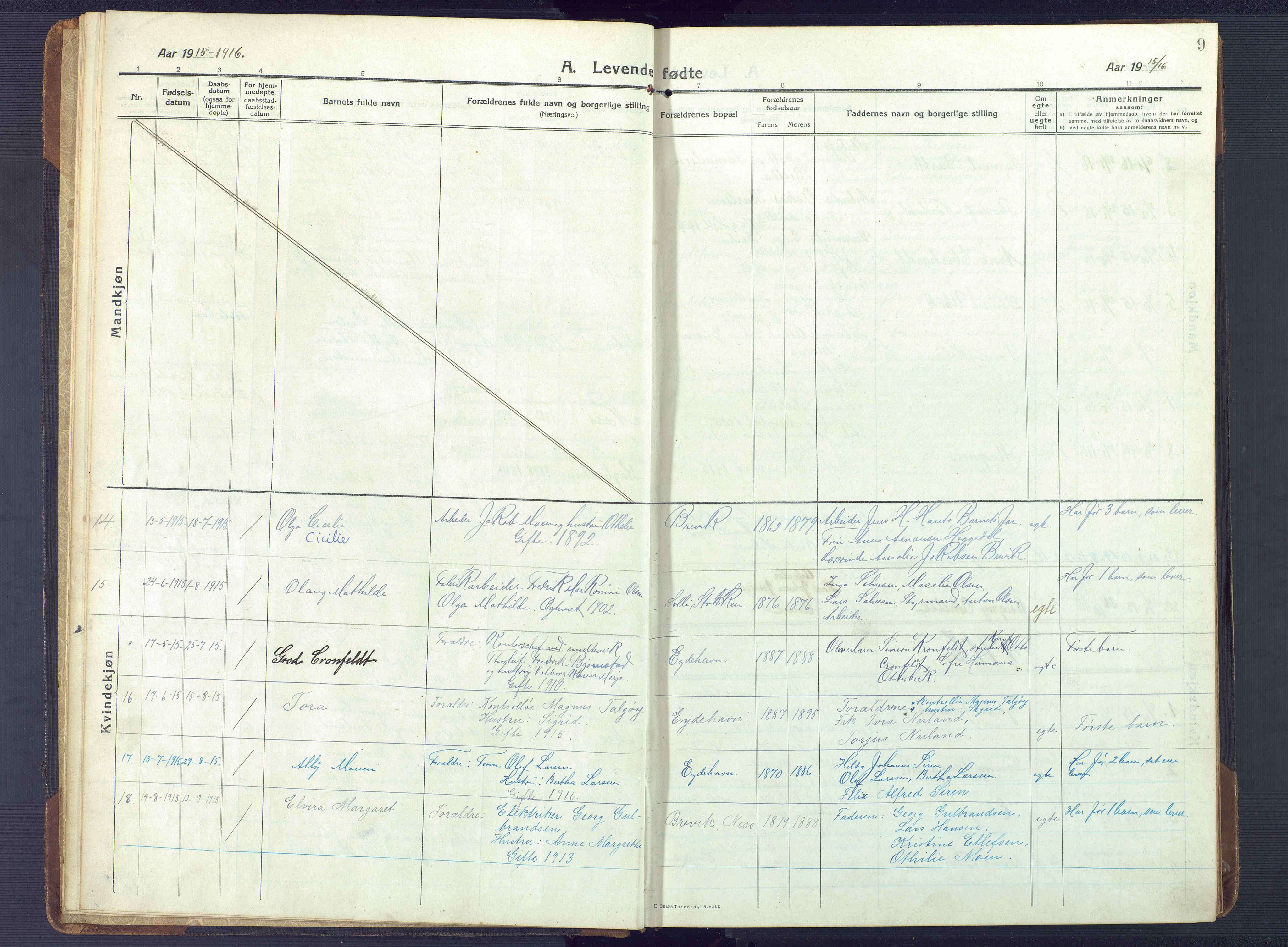 Austre Moland sokneprestkontor, AV/SAK-1111-0001/F/Fb/Fbb/L0004: Parish register (copy) no. B 4, 1914-1929, p. 9