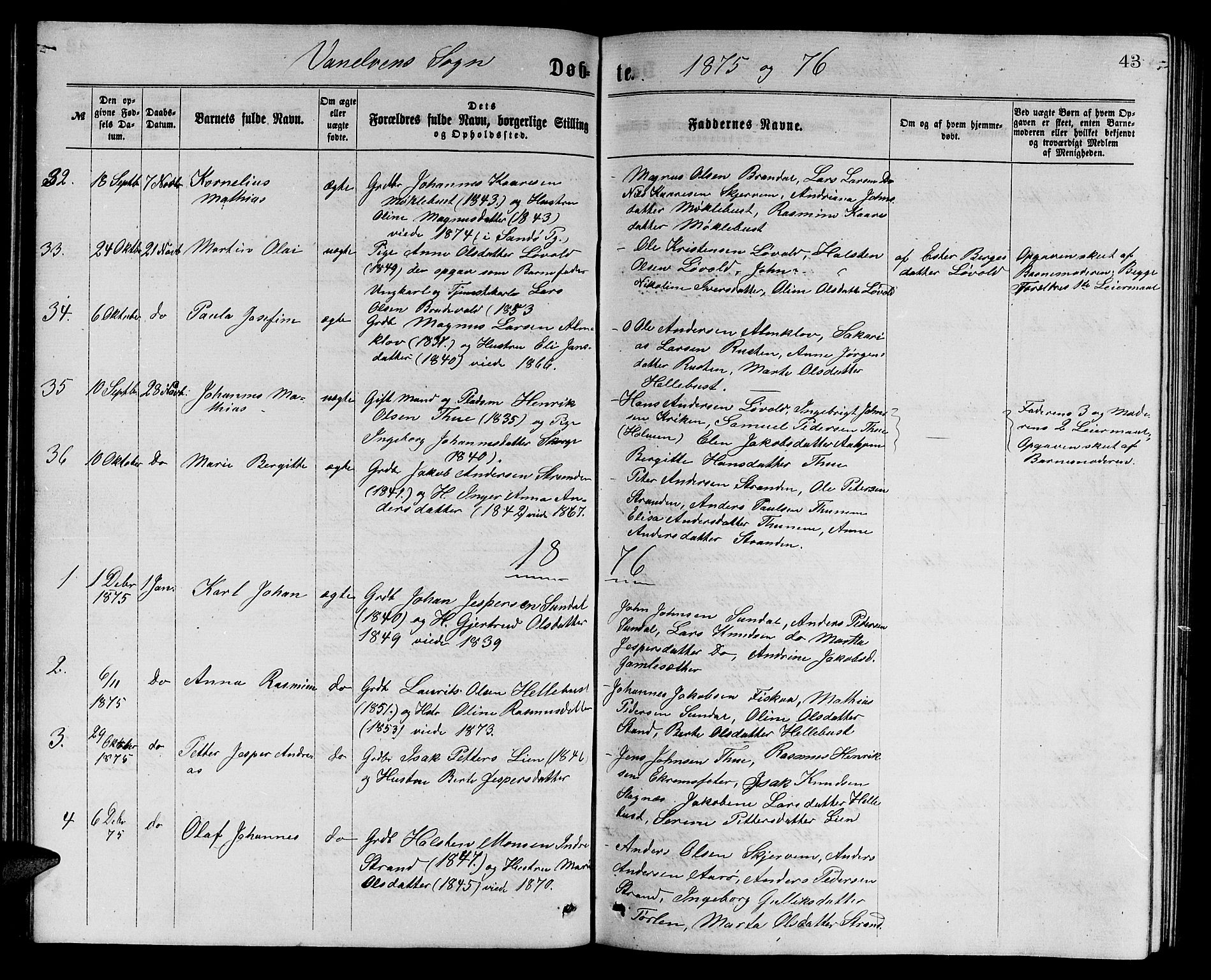 Ministerialprotokoller, klokkerbøker og fødselsregistre - Møre og Romsdal, SAT/A-1454/501/L0016: Parish register (copy) no. 501C02, 1868-1884, p. 43