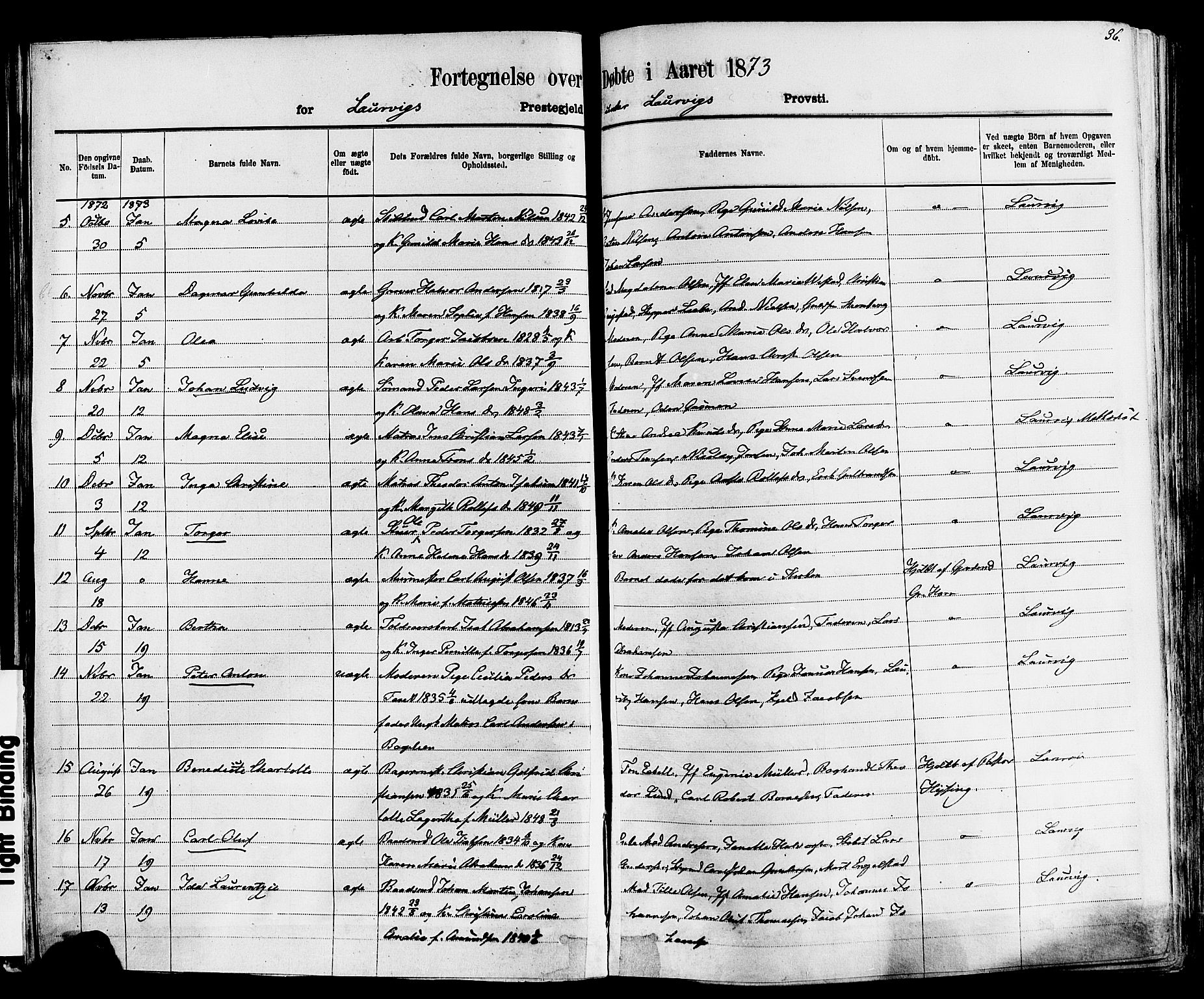 Larvik kirkebøker, AV/SAKO-A-352/F/Fa/L0006: Parish register (official) no. I 6, 1871-1883, p. 36