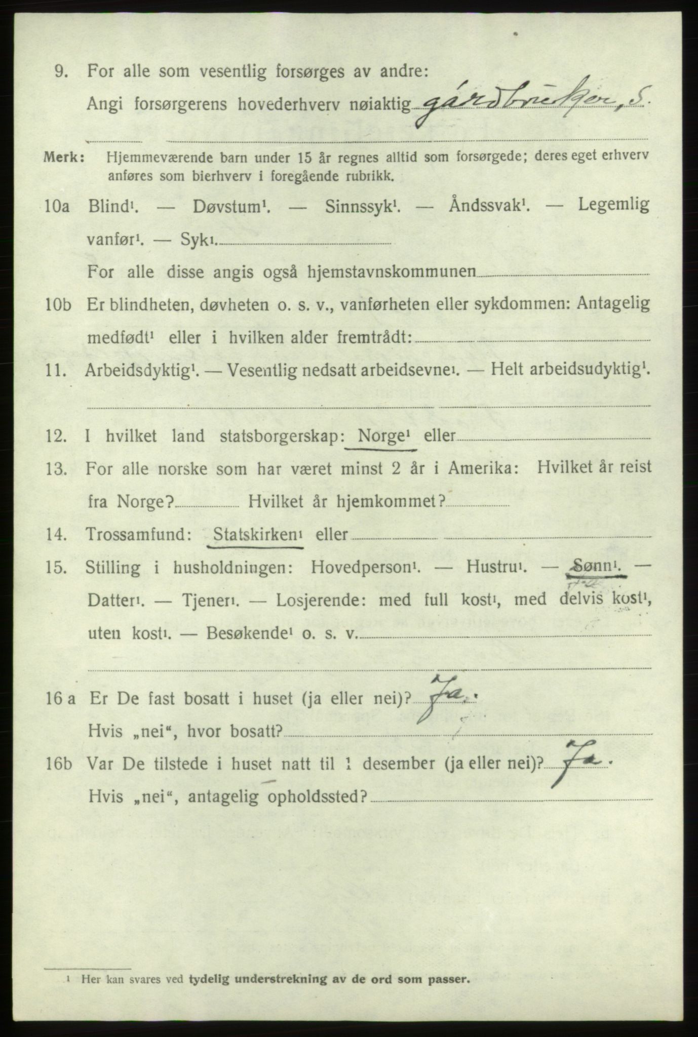 SAB, 1920 census for Tysnes, 1920, p. 6153