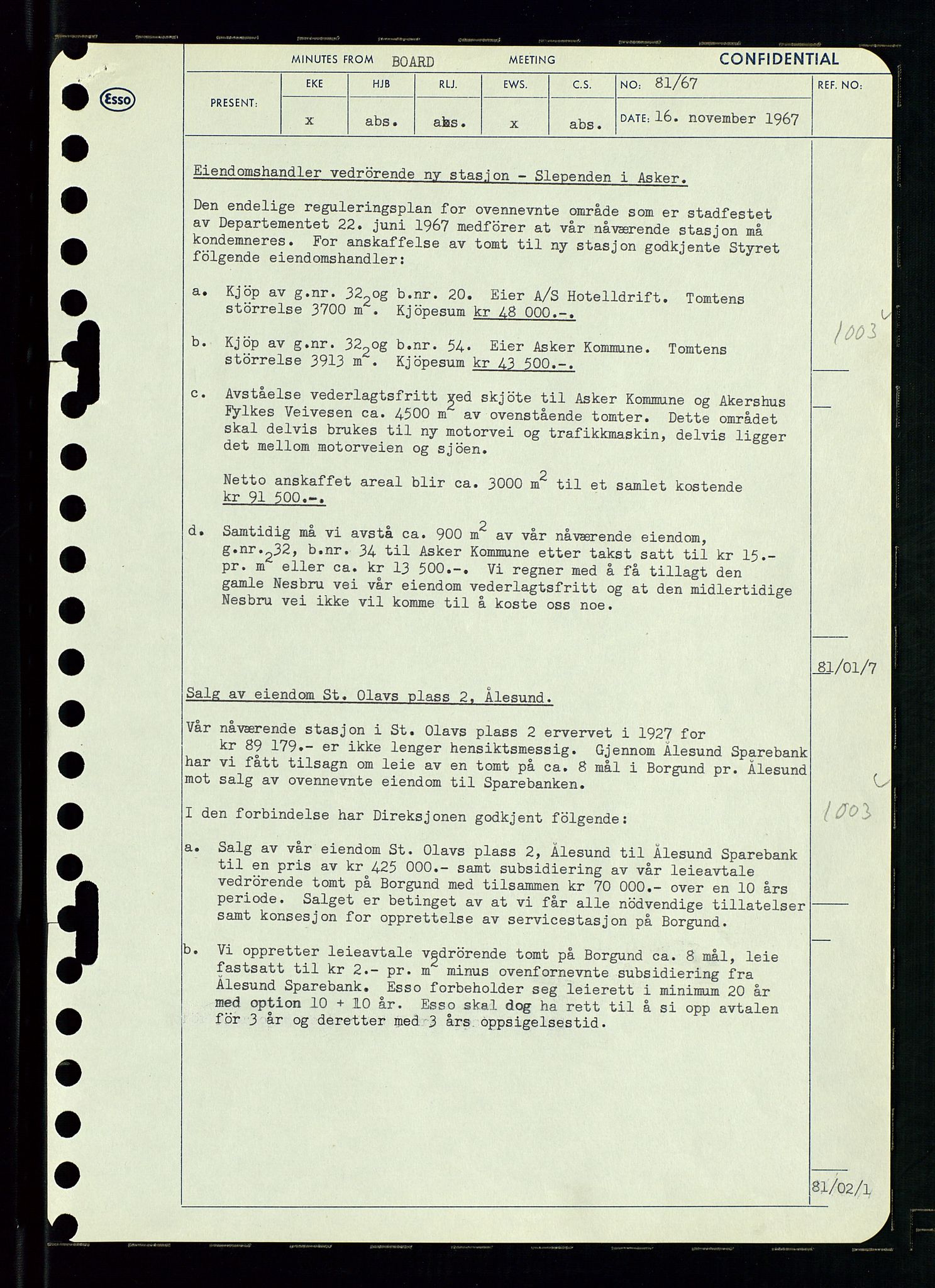 Pa 0982 - Esso Norge A/S, AV/SAST-A-100448/A/Aa/L0002/0003: Den administrerende direksjon Board minutes (styrereferater) / Den administrerende direksjon Board minutes (styrereferater), 1967, p. 164