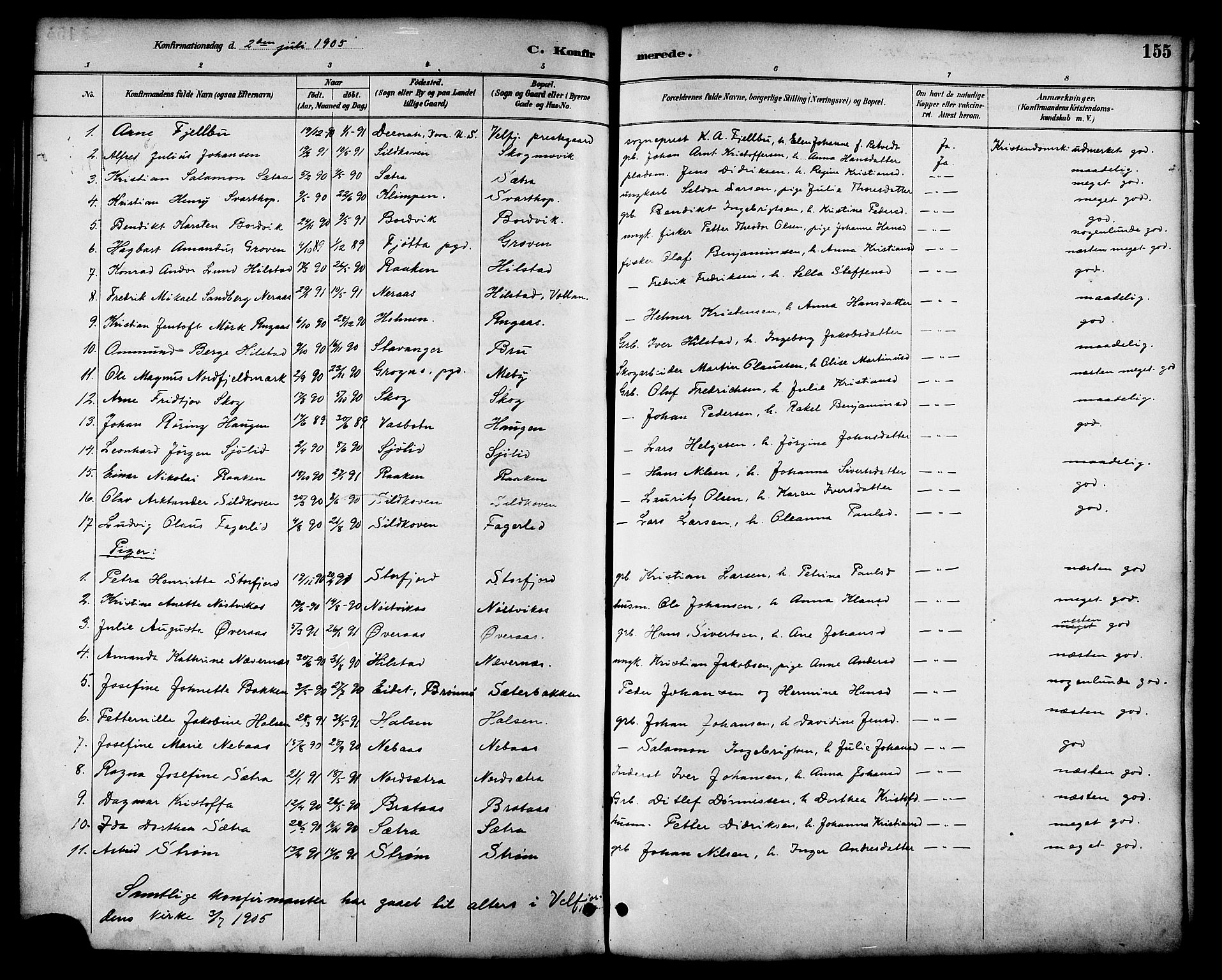 Ministerialprotokoller, klokkerbøker og fødselsregistre - Nordland, AV/SAT-A-1459/814/L0230: Parish register (copy) no. 814C03, 1884-1911, p. 155