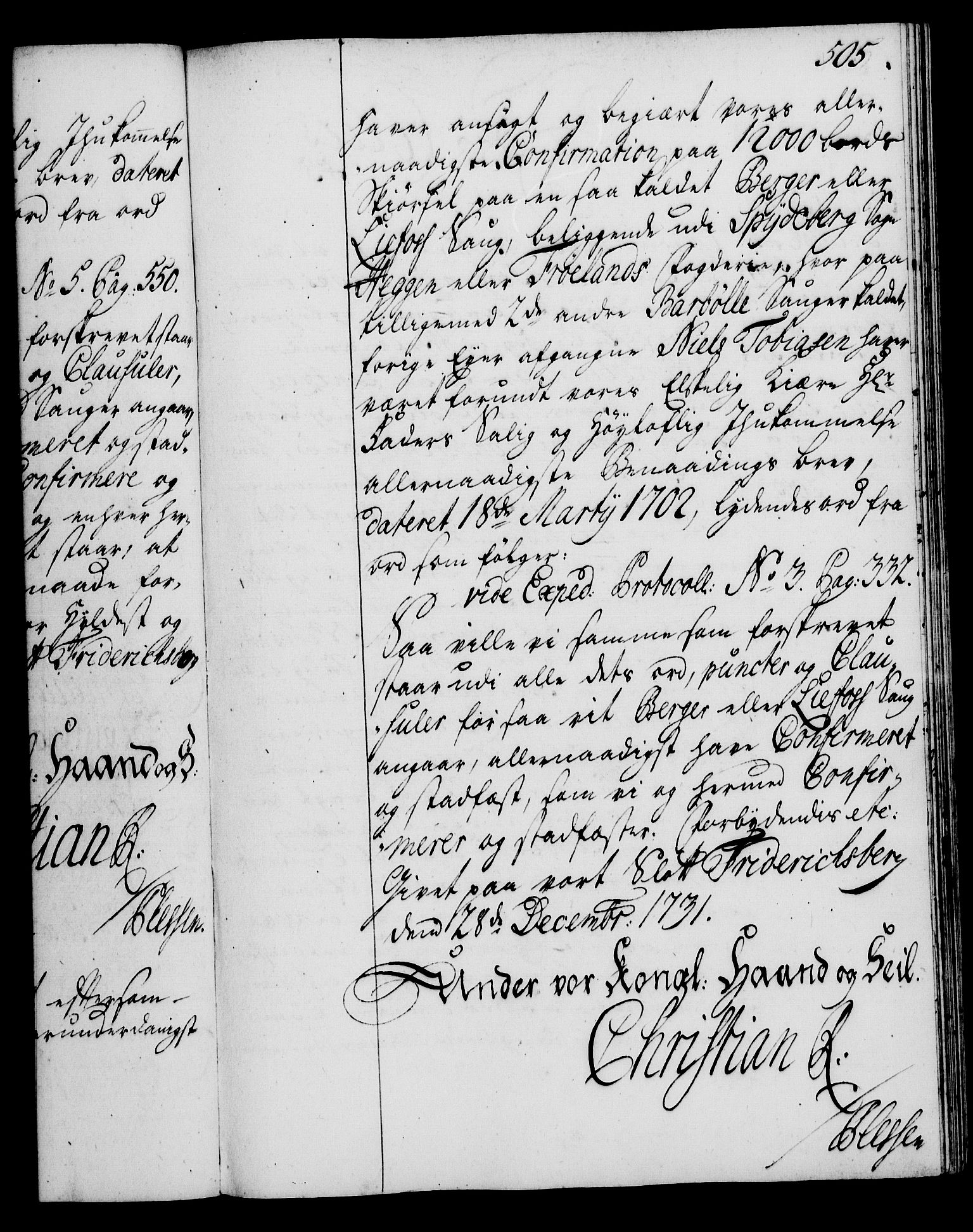 Rentekammeret, Kammerkanselliet, RA/EA-3111/G/Gg/Gga/L0003: Norsk ekspedisjonsprotokoll med register (merket RK 53.3), 1727-1734, p. 505