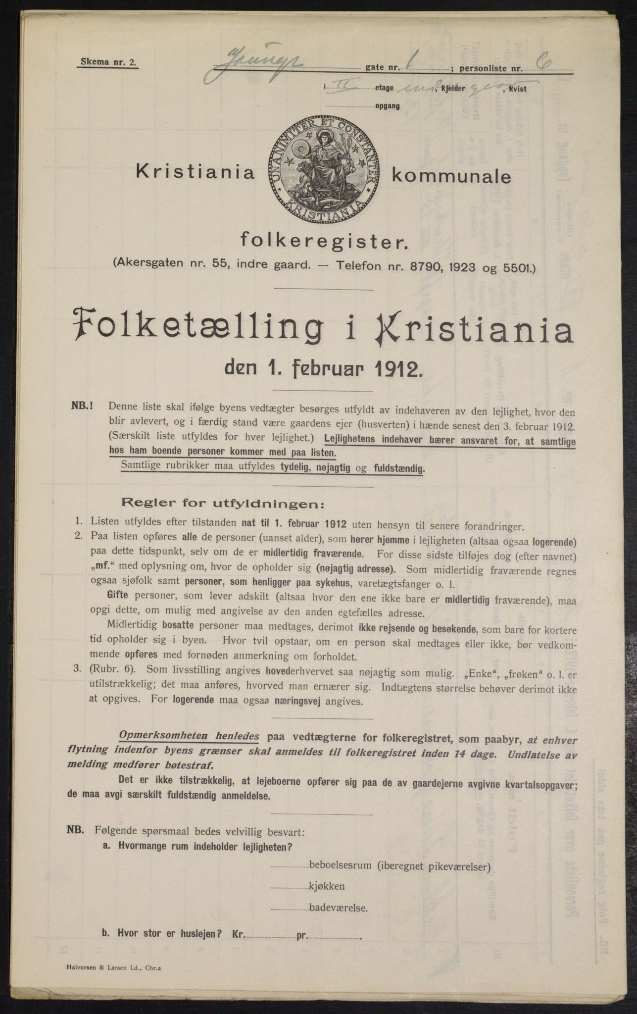 OBA, Municipal Census 1912 for Kristiania, 1912, p. 128485