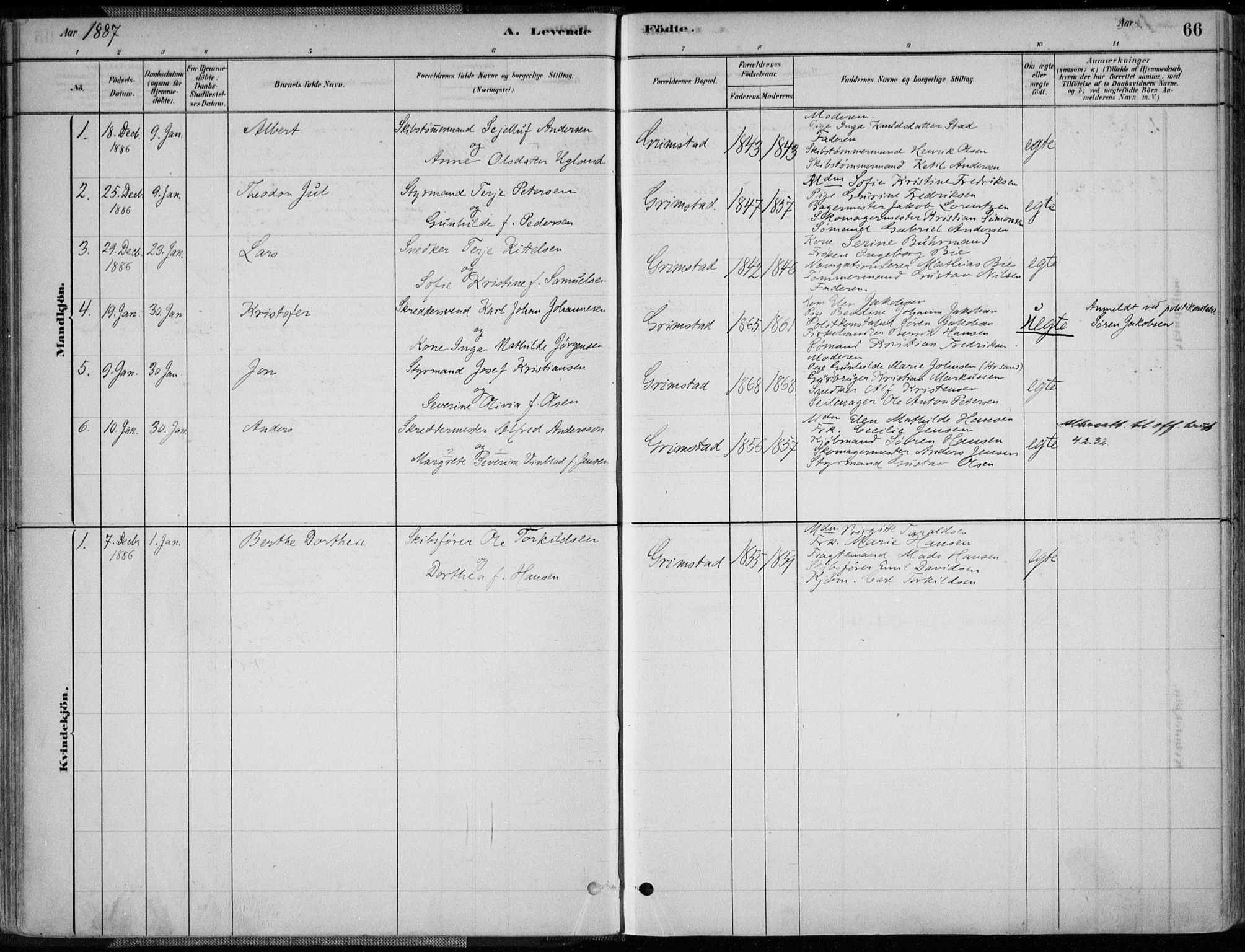 Grimstad sokneprestkontor, AV/SAK-1111-0017/F/Fa/L0003: Parish register (official) no. A 2, 1882-1912, p. 66