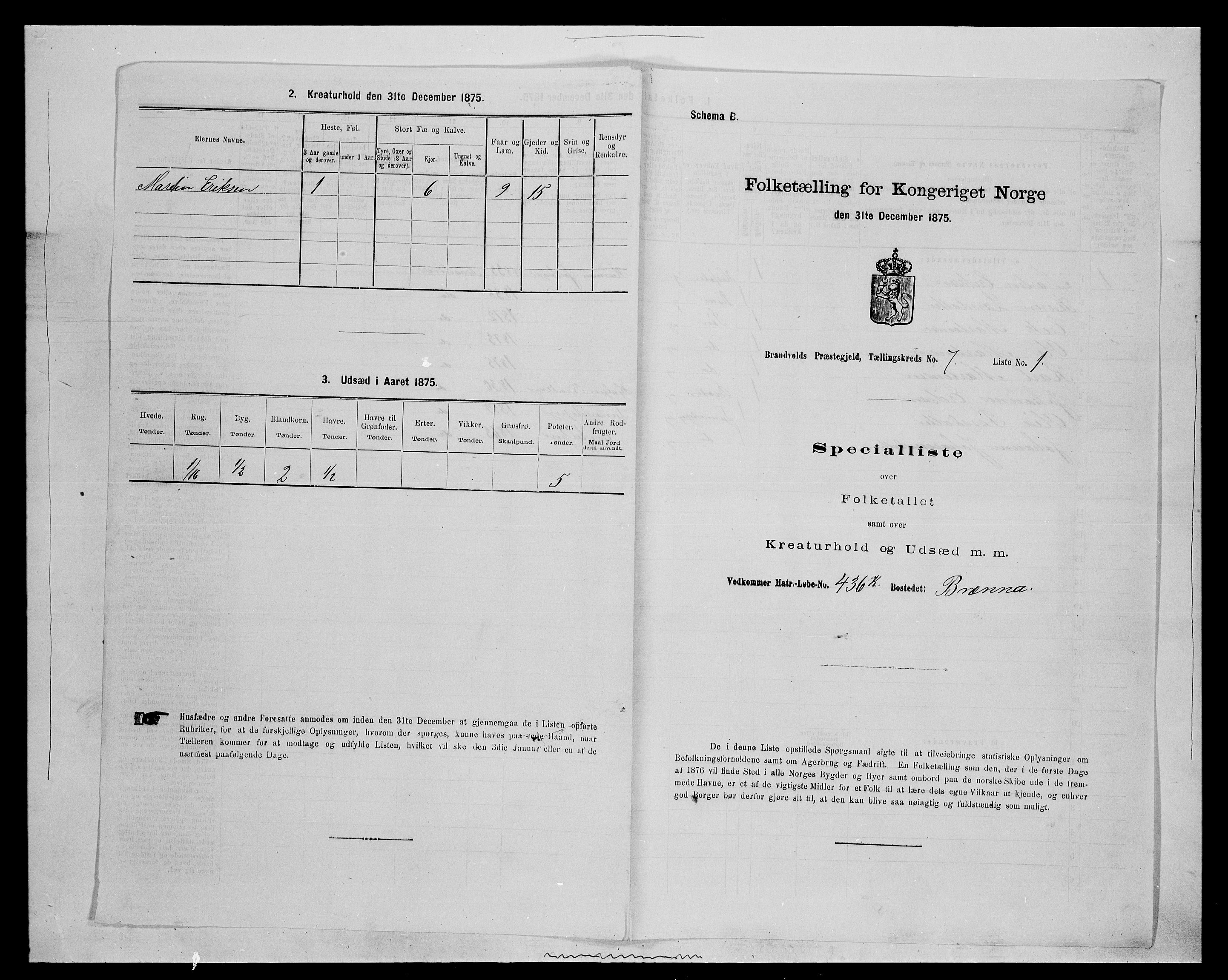 SAH, 1875 census for 0422P Brandval, 1875, p. 1137