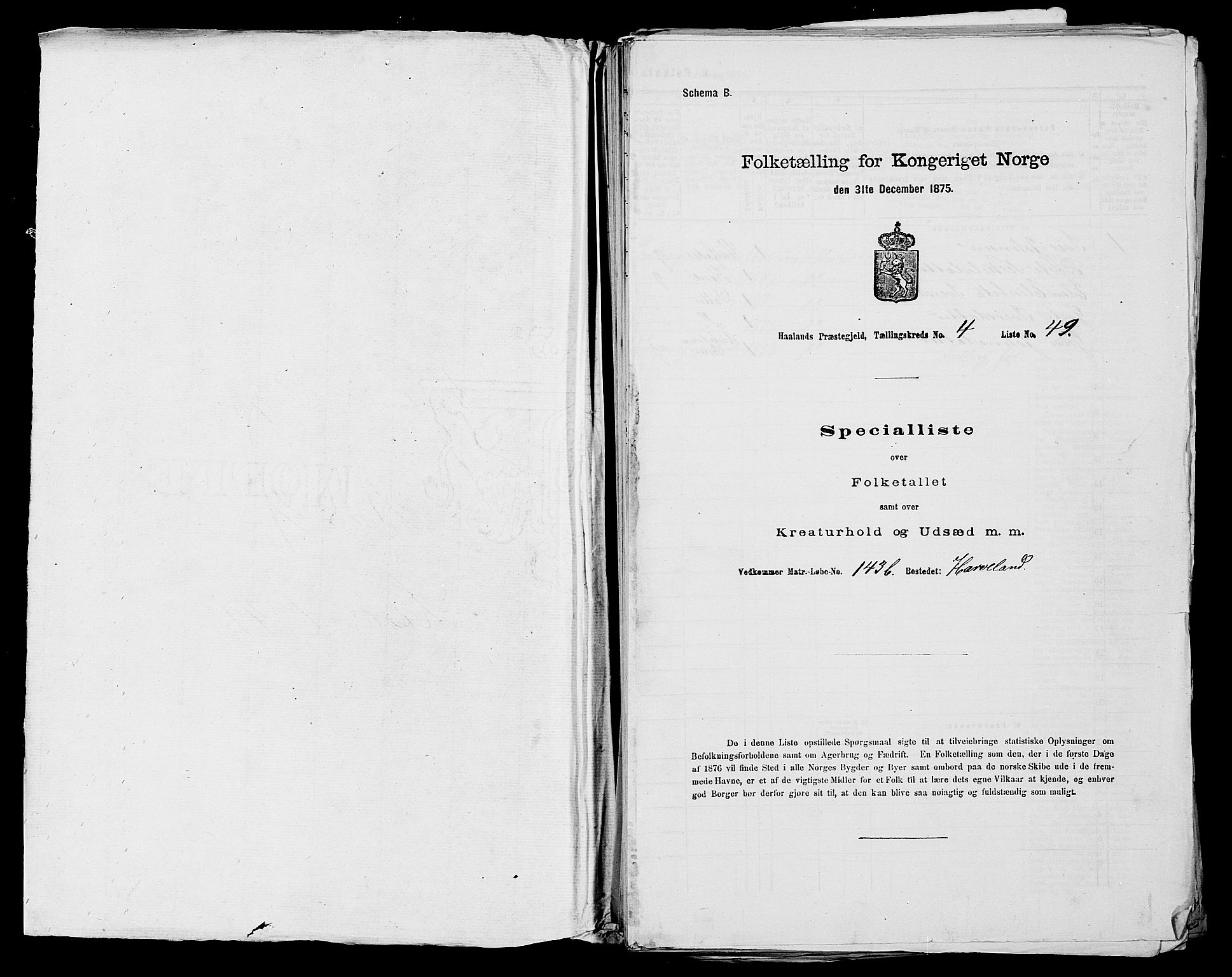 SAST, 1875 census for 1124P Håland, 1875, p. 535