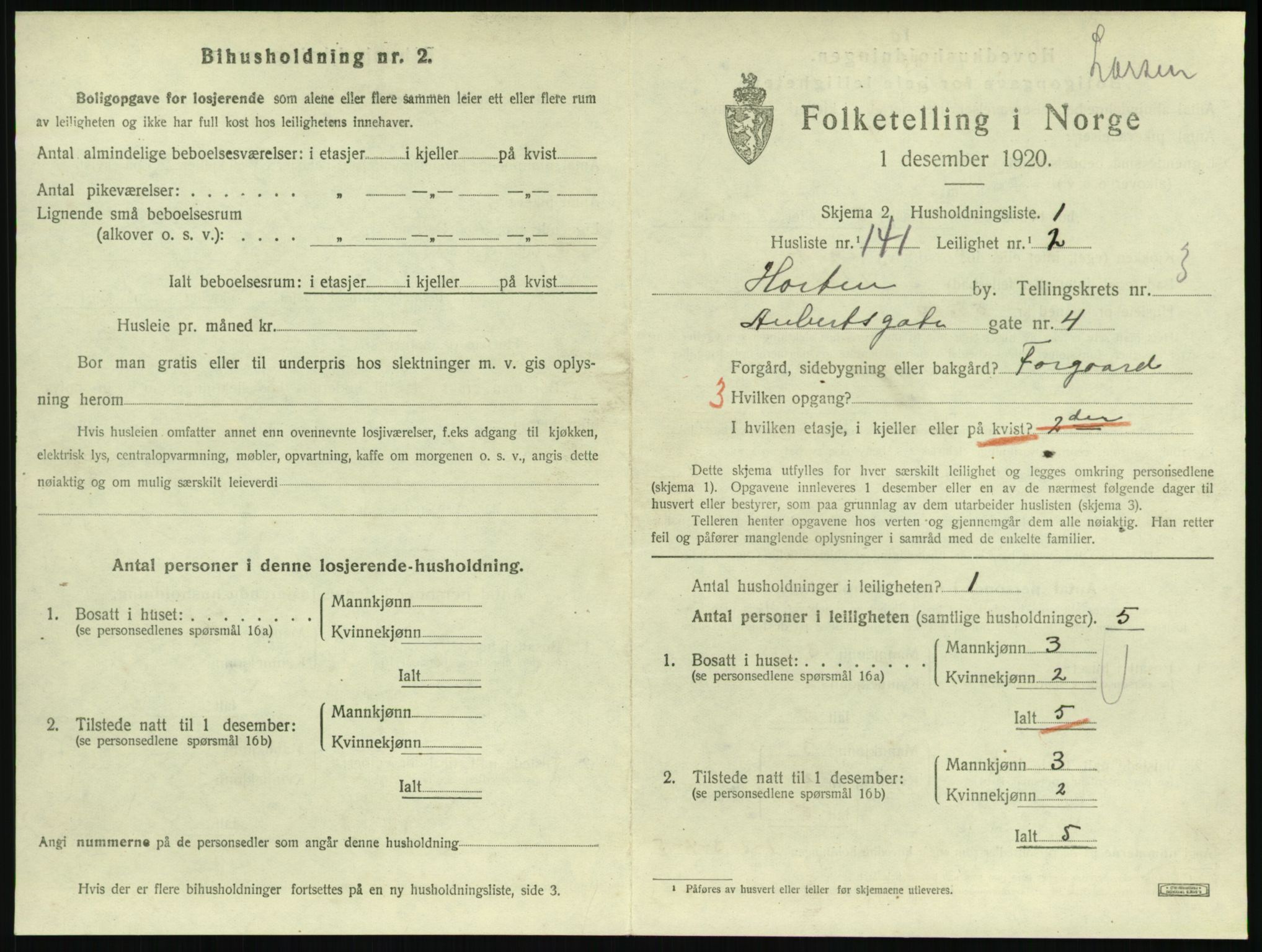 SAKO, 1920 census for Horten, 1920, p. 4597